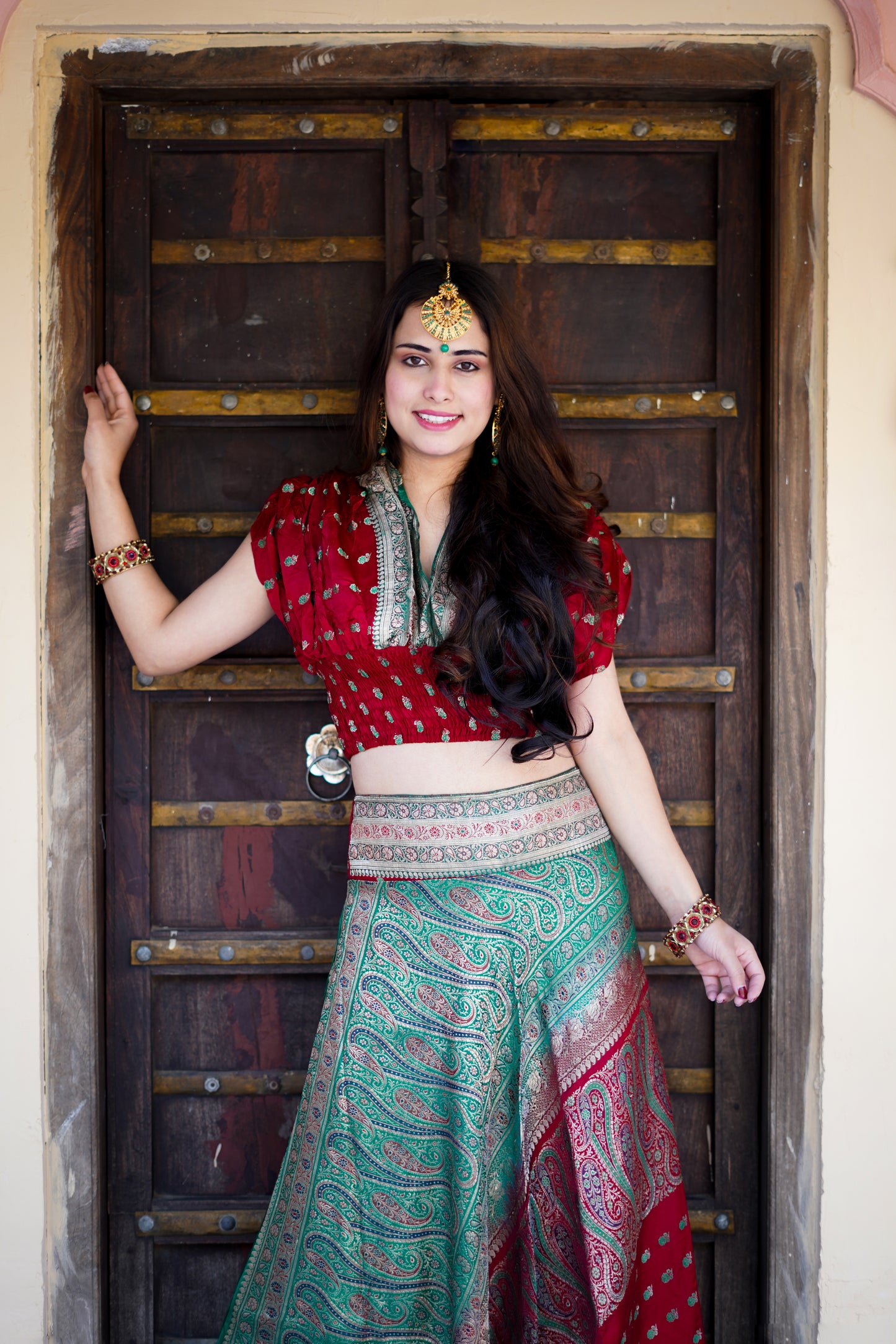 Brocade Skirt co-ords - Red & Green