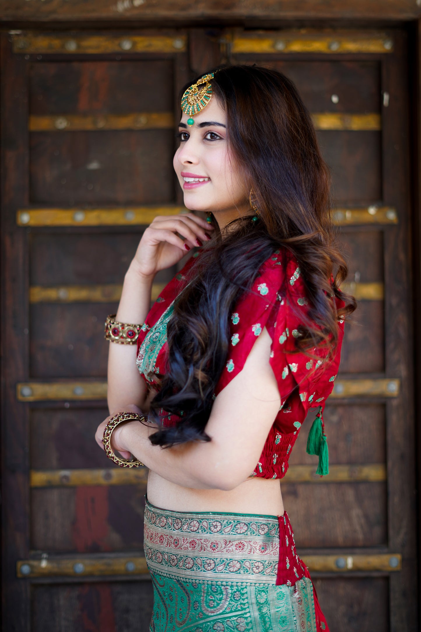 Brocade Skirt co-ords - Red & Green