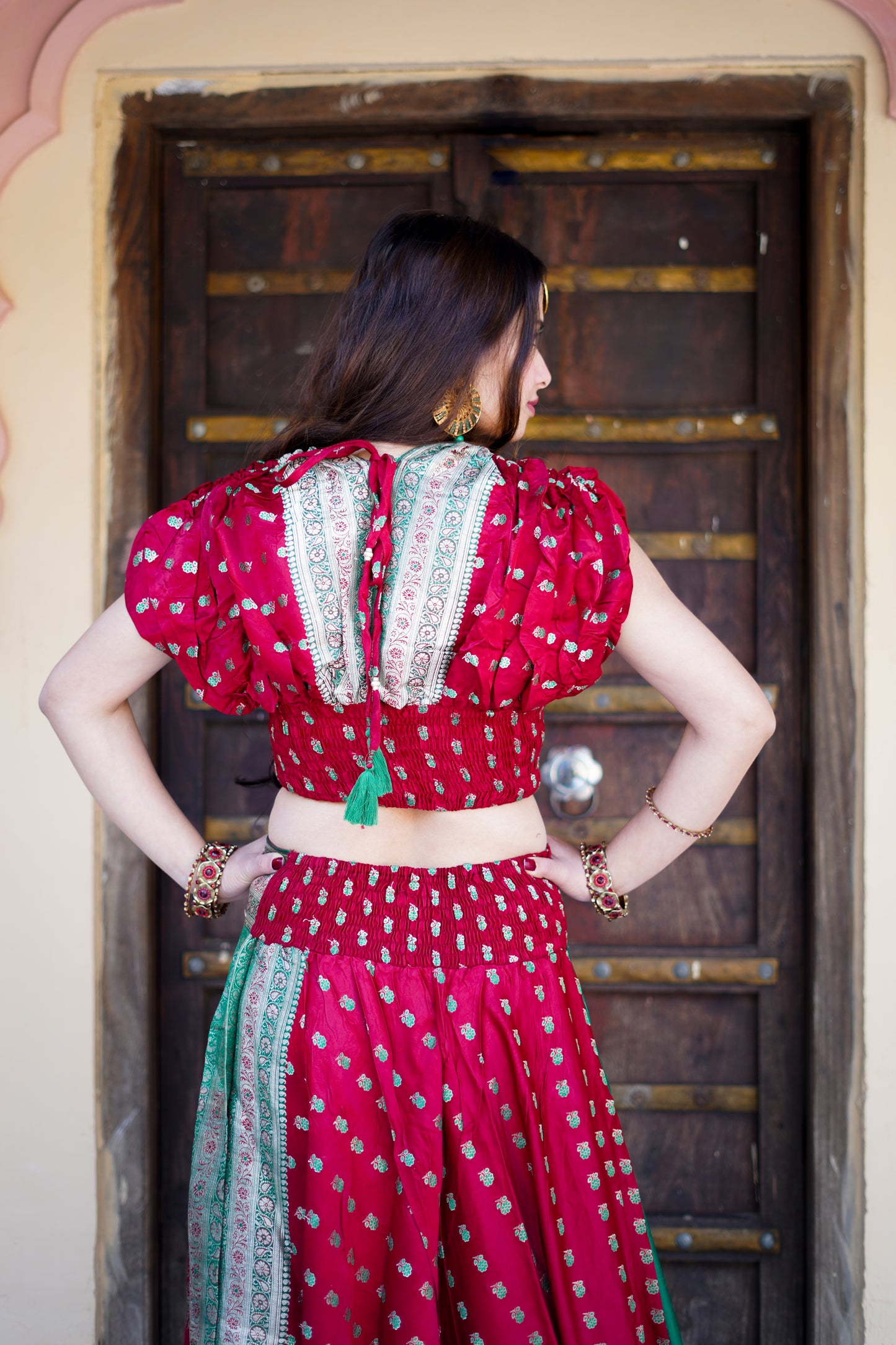 Brocade Skirt co-ords - Red & Green
