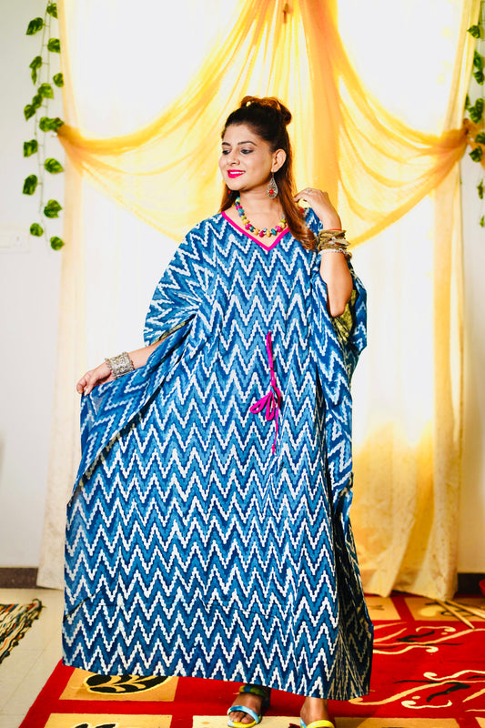 Zigzag blue cotton Kaftan