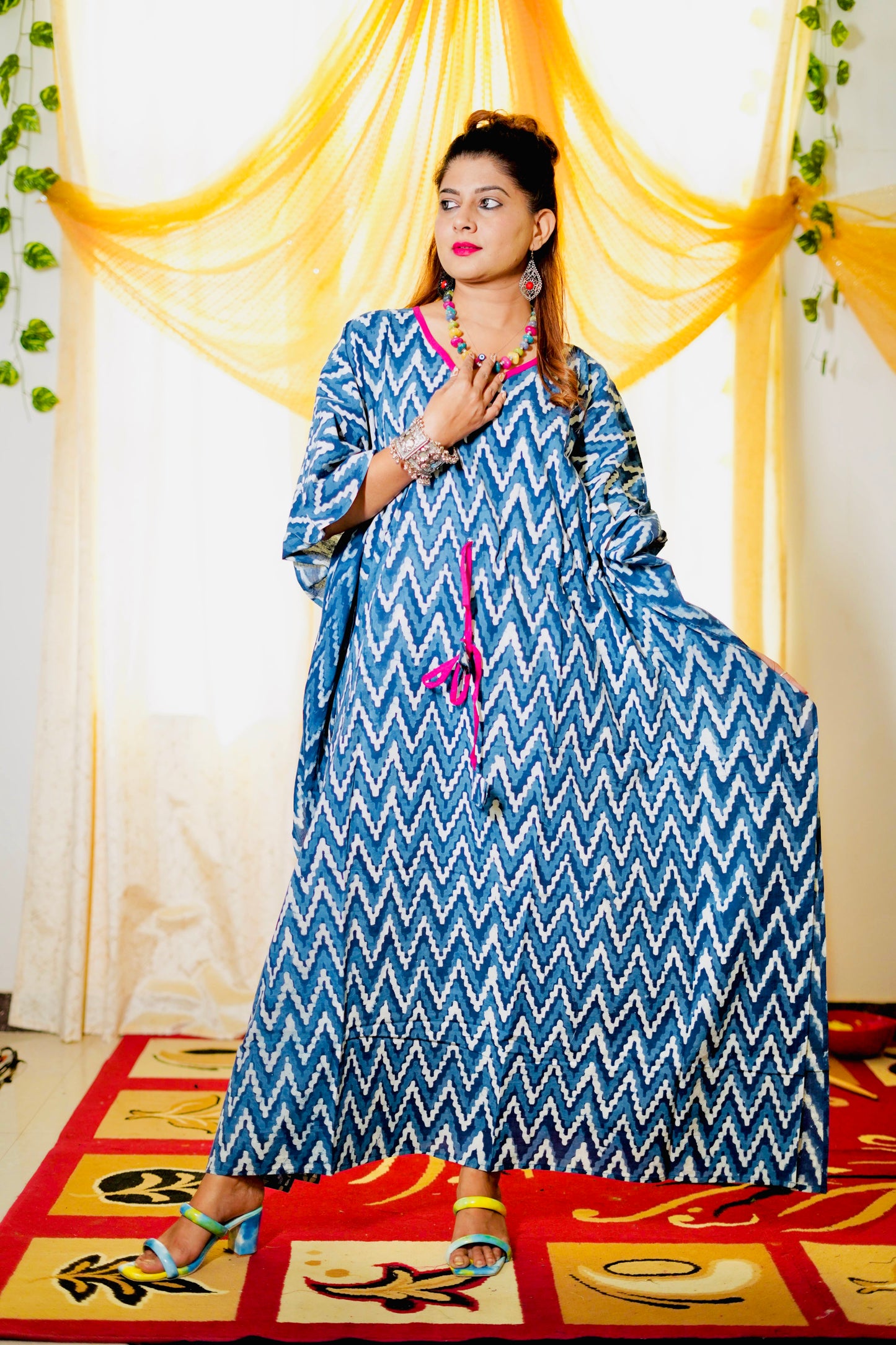 Zigzag blue cotton Kaftan