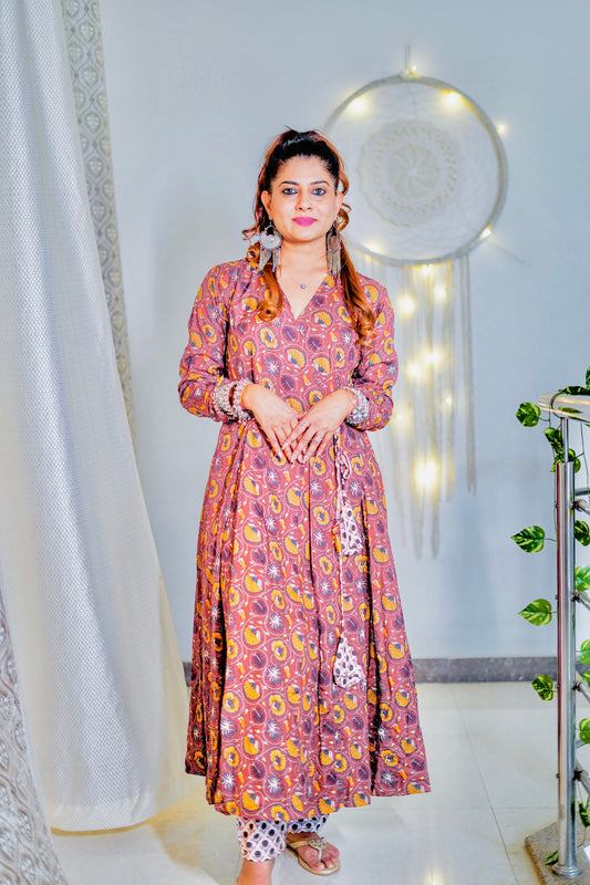 Brown Full Flair Anarkali with Pants