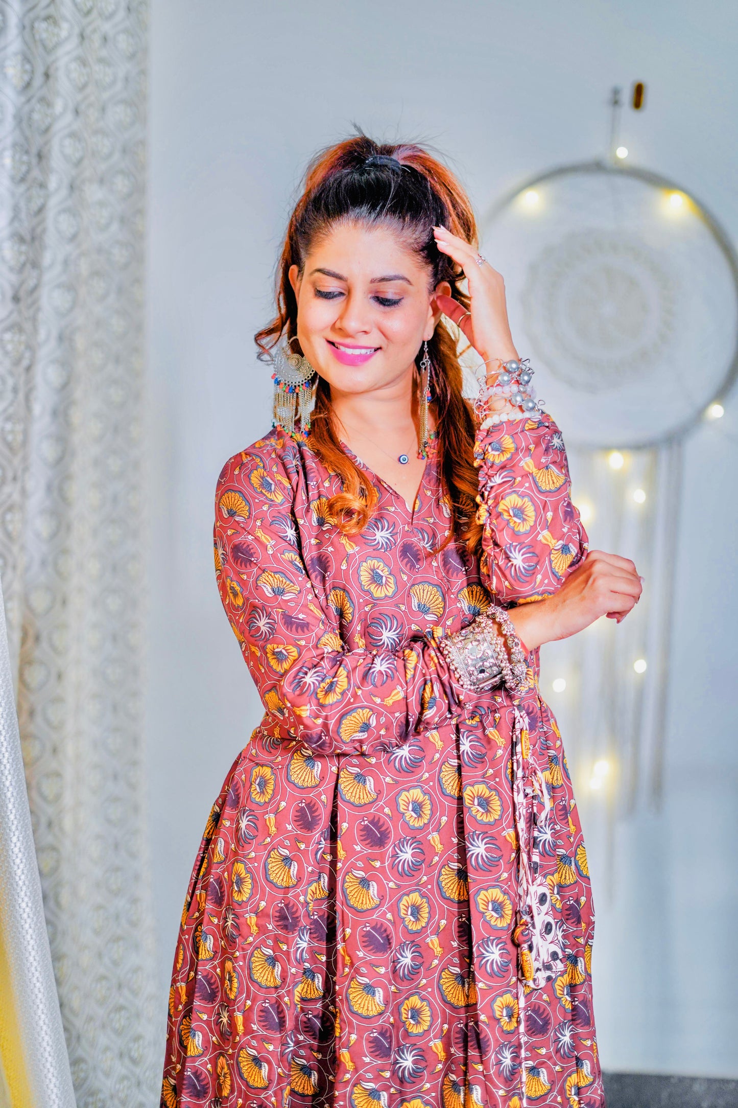 Brown Full Flair Anarkali with Pants