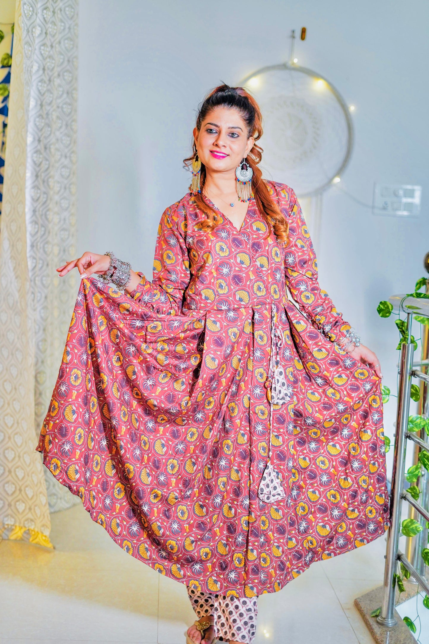 Brown Full Flair Anarkali with Pants