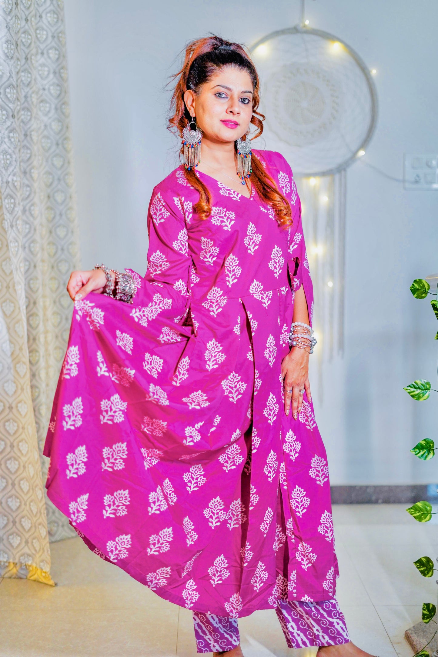 Pink Full Flair Anarkali with Pants