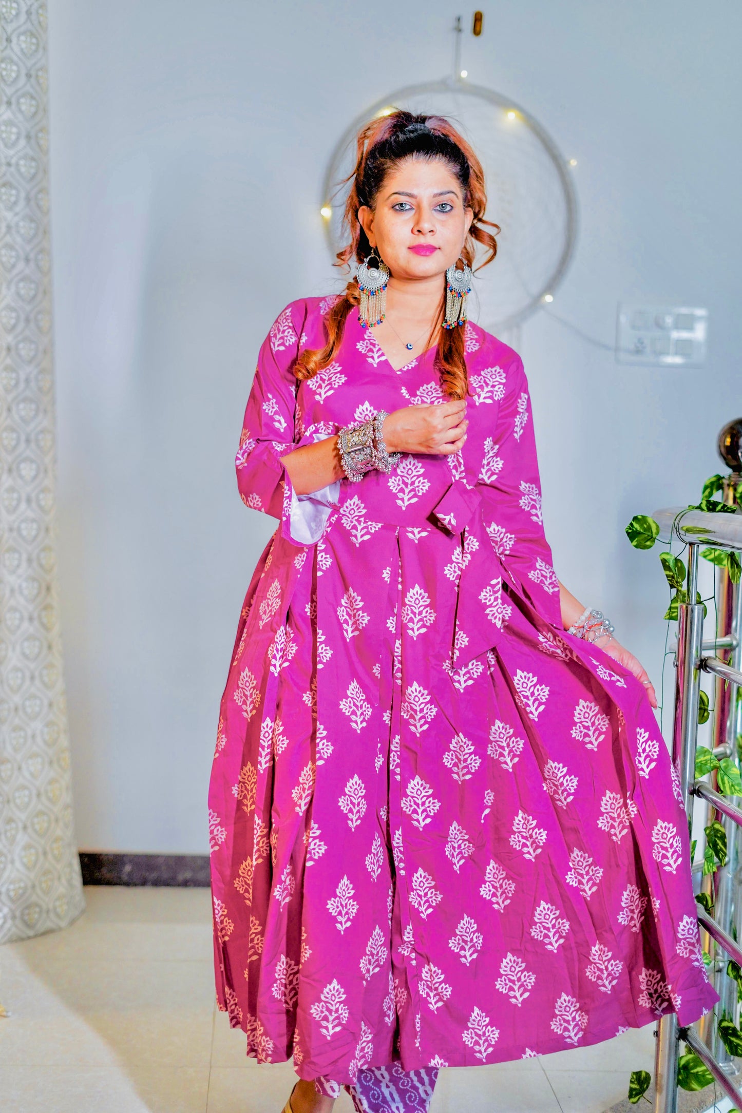 Pink Full Flair Anarkali with Pants