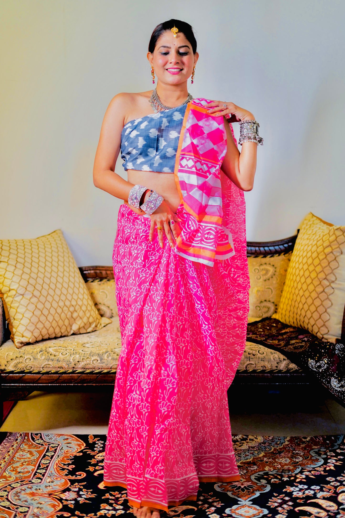 Deep Pink mulmul Saree