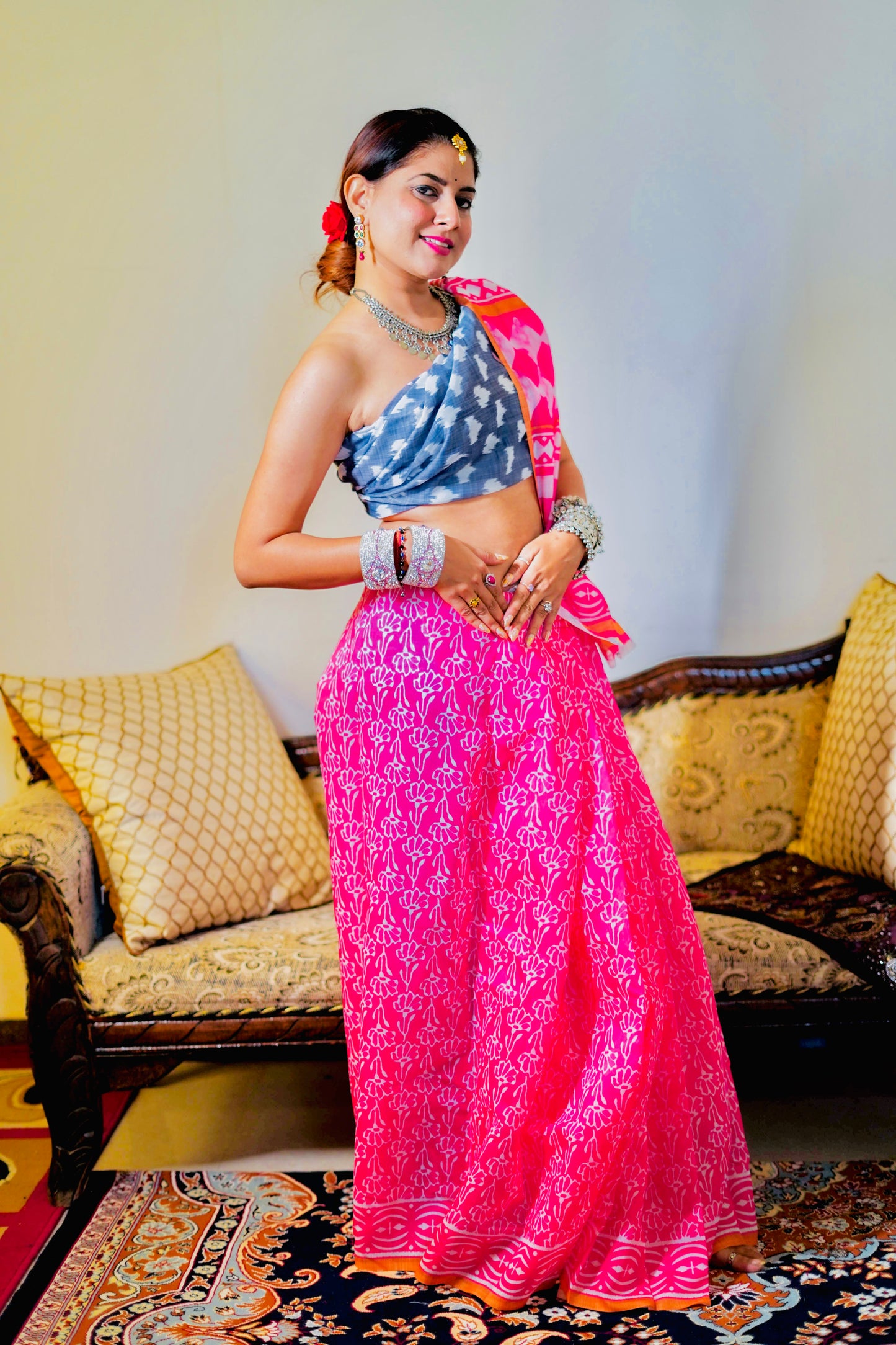 Deep Pink mulmul Saree