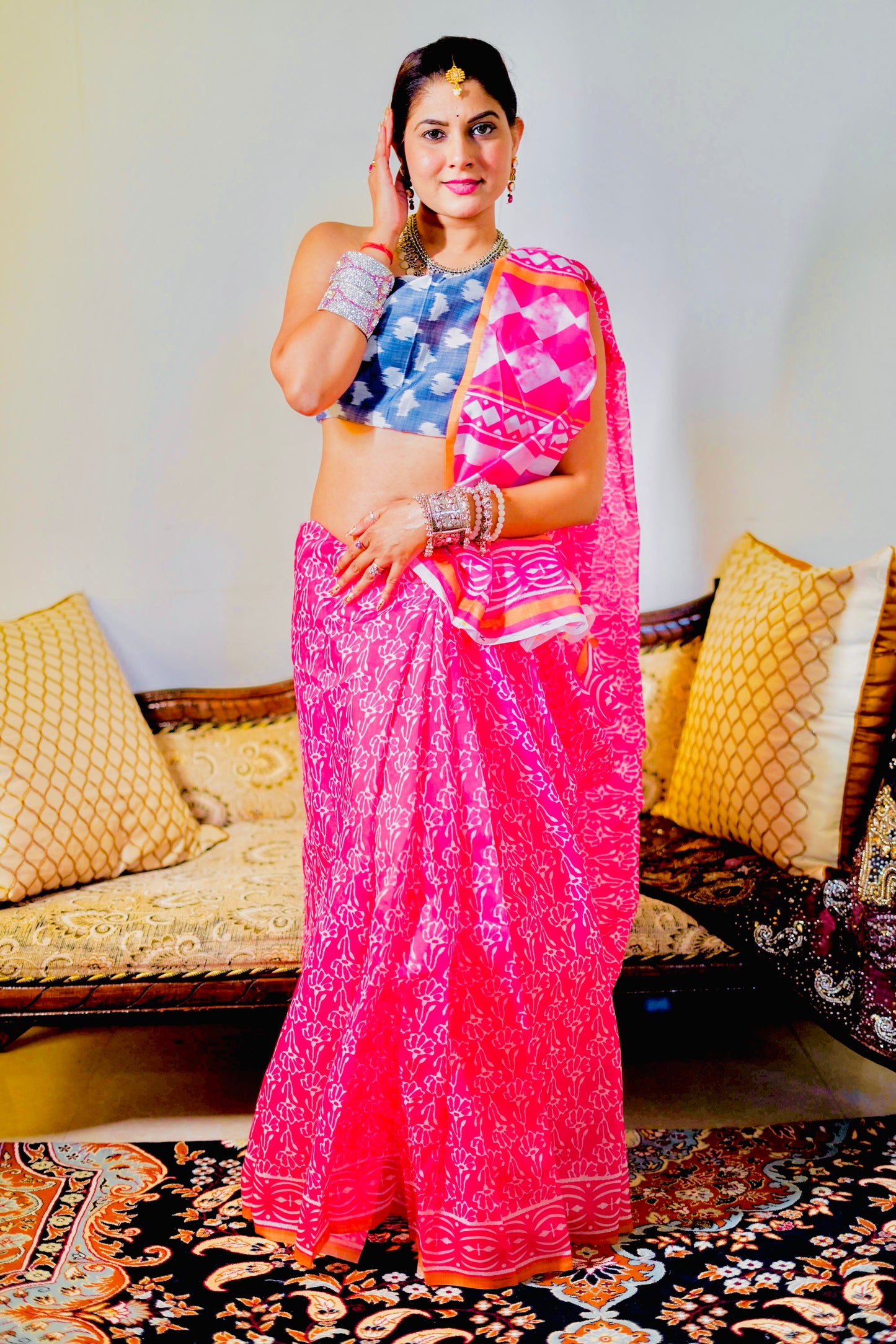 Deep Pink mulmul Saree