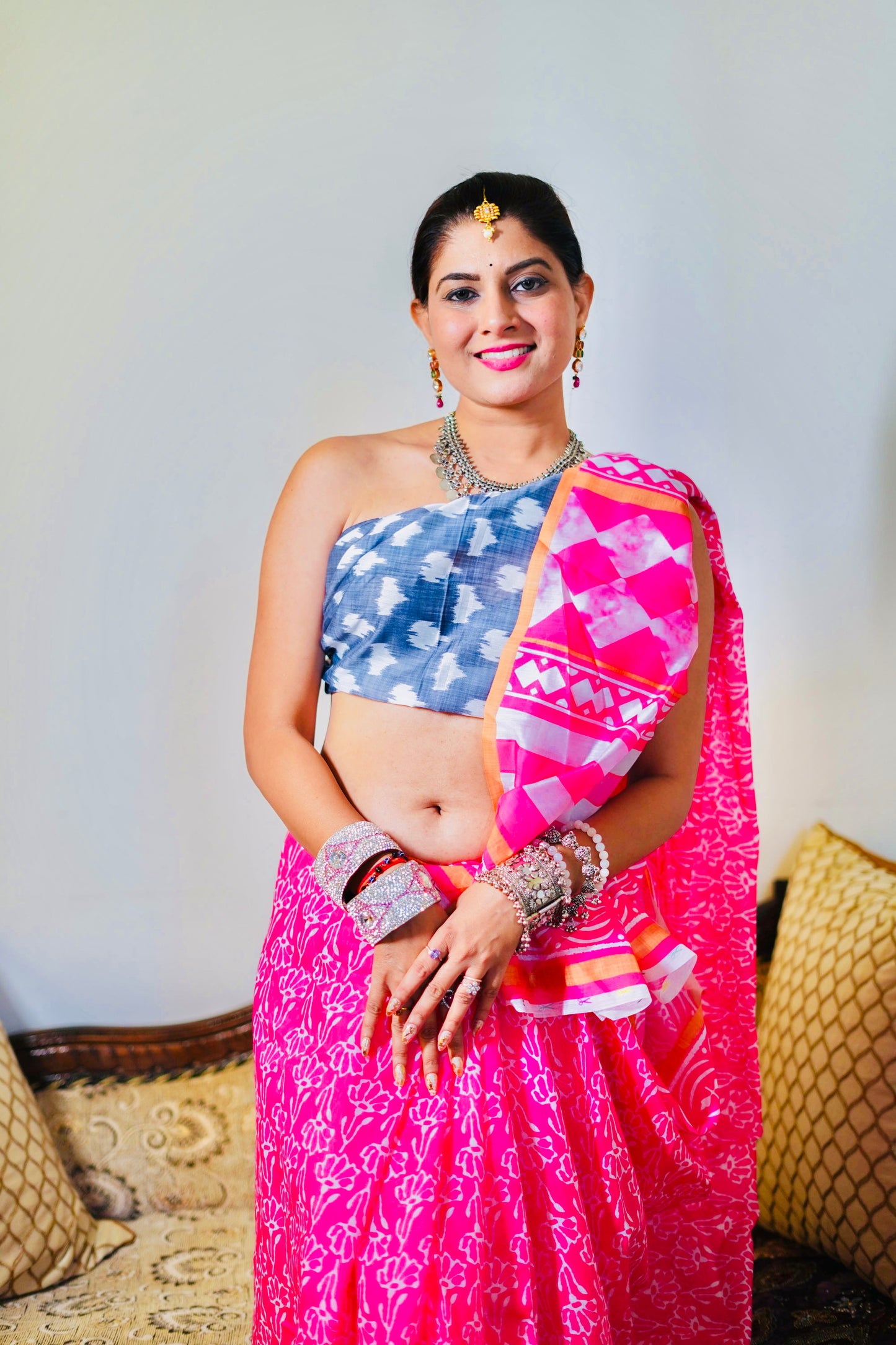 Deep Pink mulmul Saree