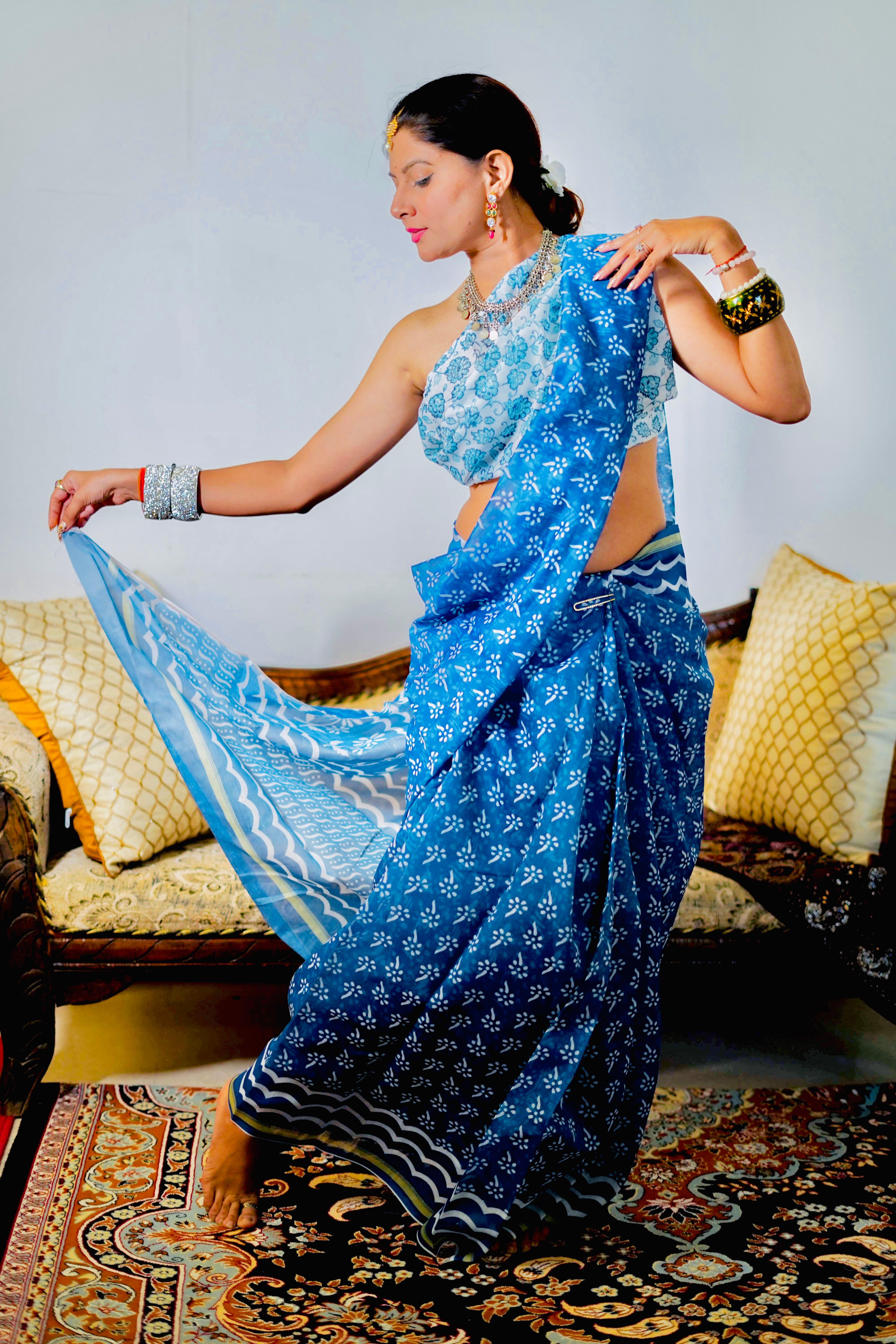 EE-S28809 Indigo Blue Chanderi – sakhifashions