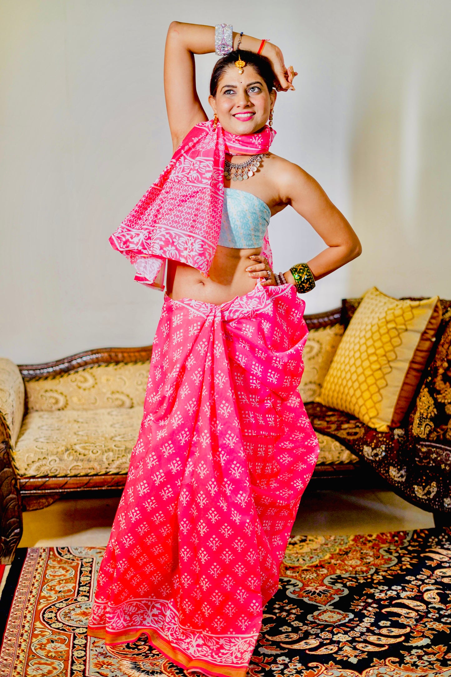 Orange Pink Mul Mul Saree