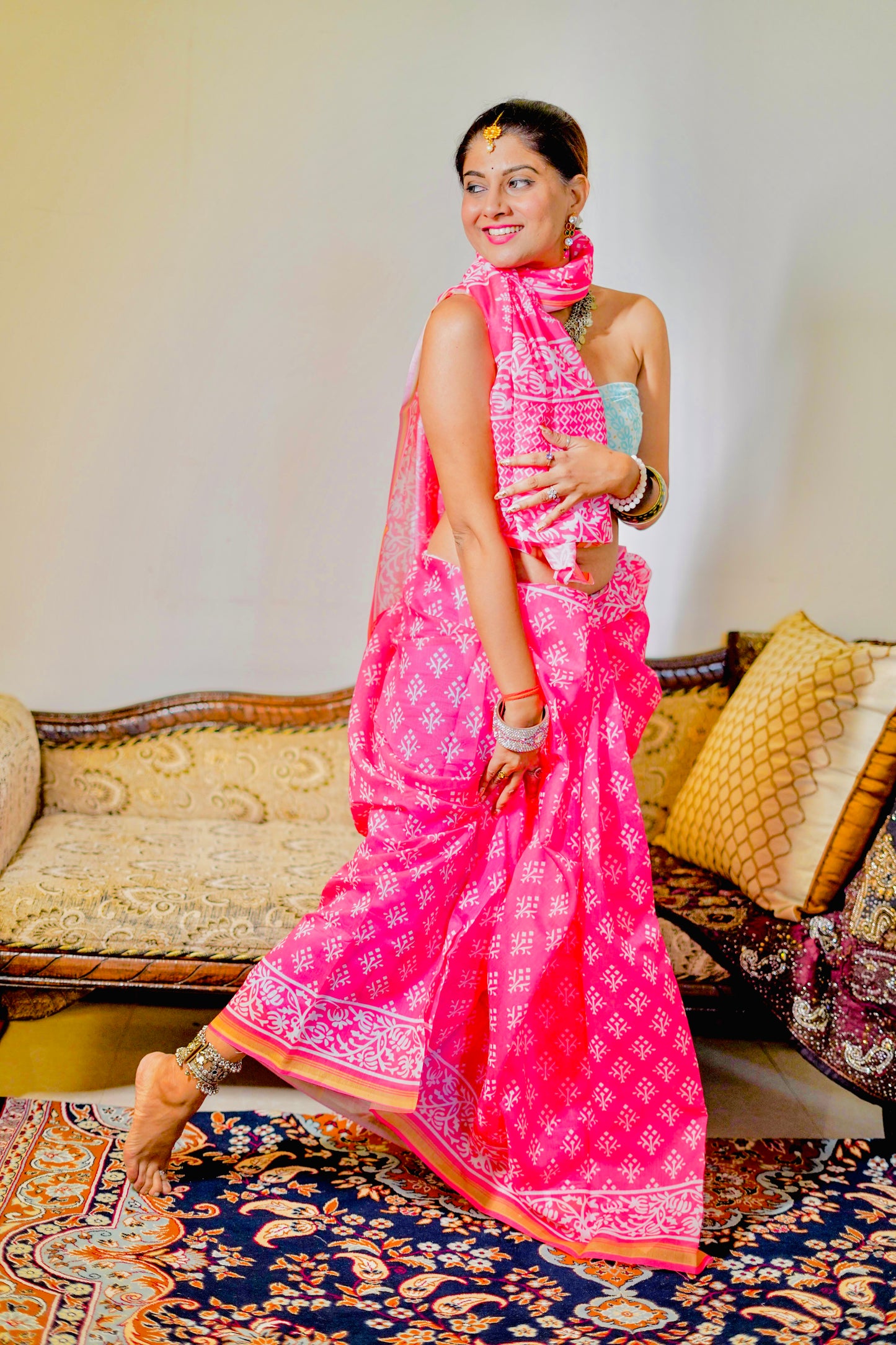 Orange Pink Mul Mul Saree