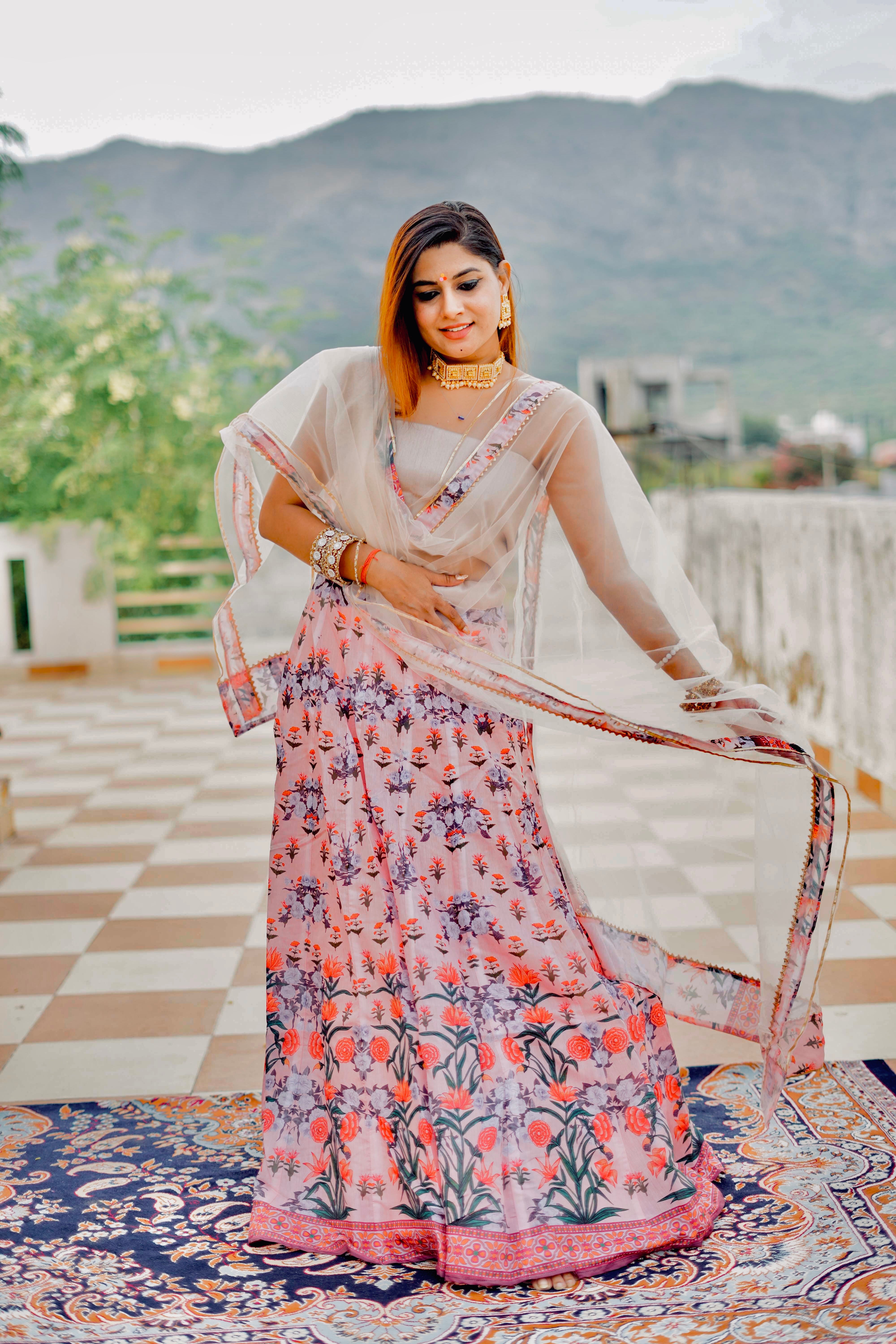 South Indian style morpinchh hues Full stitched Lehenga Choli