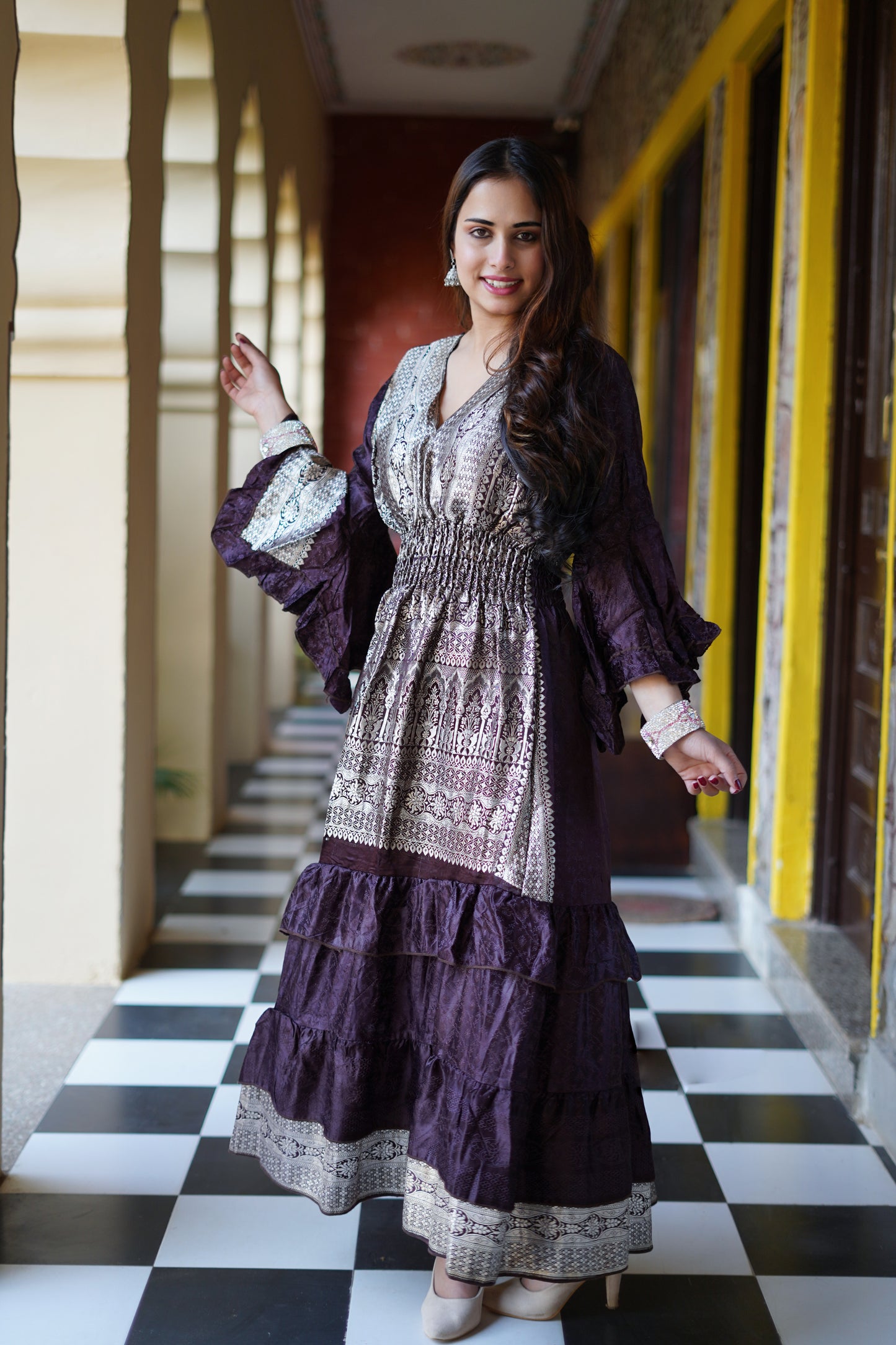 Brocade Dress - Purple & Silver