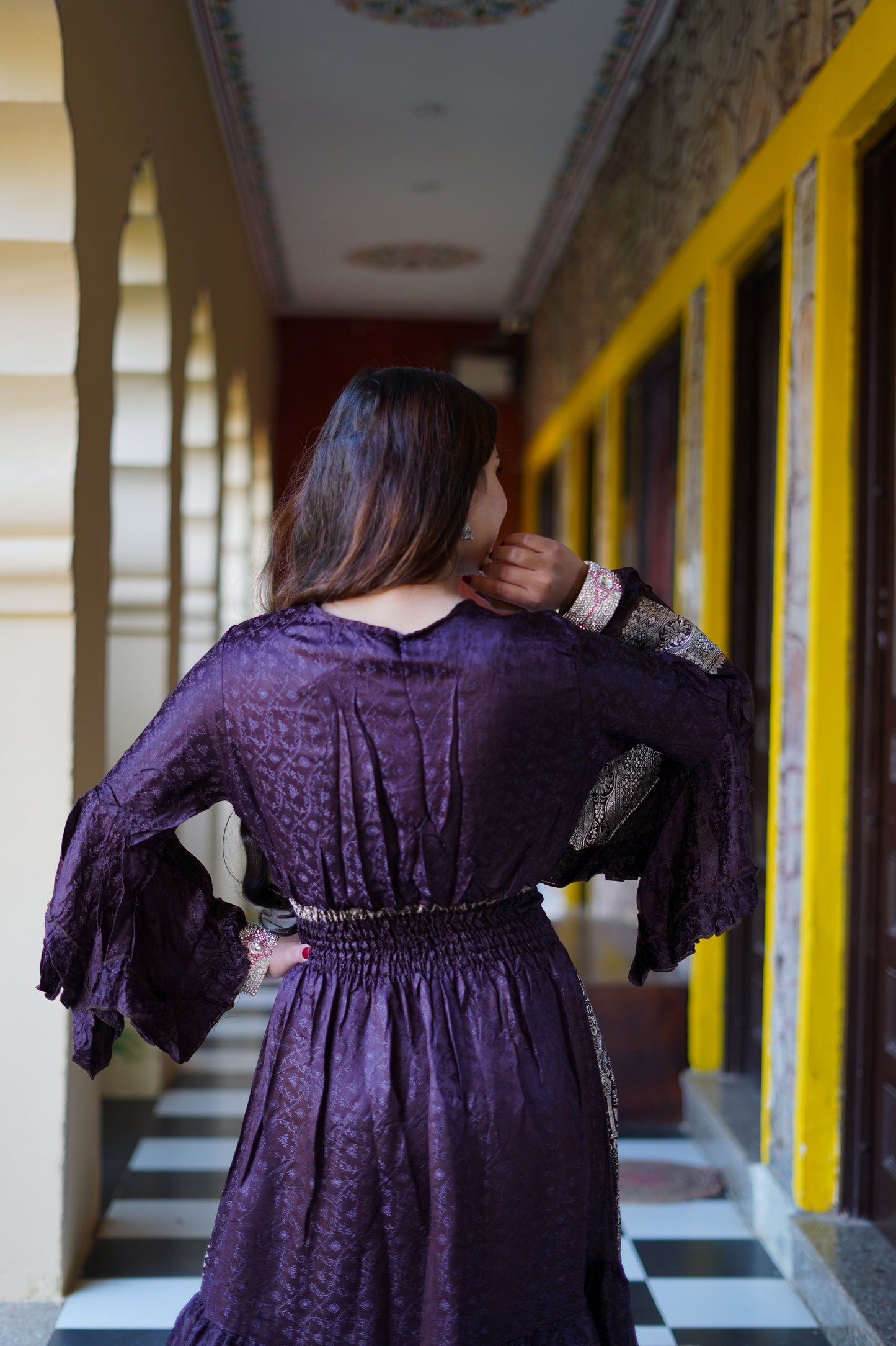 Brocade Dress - Purple & Silver