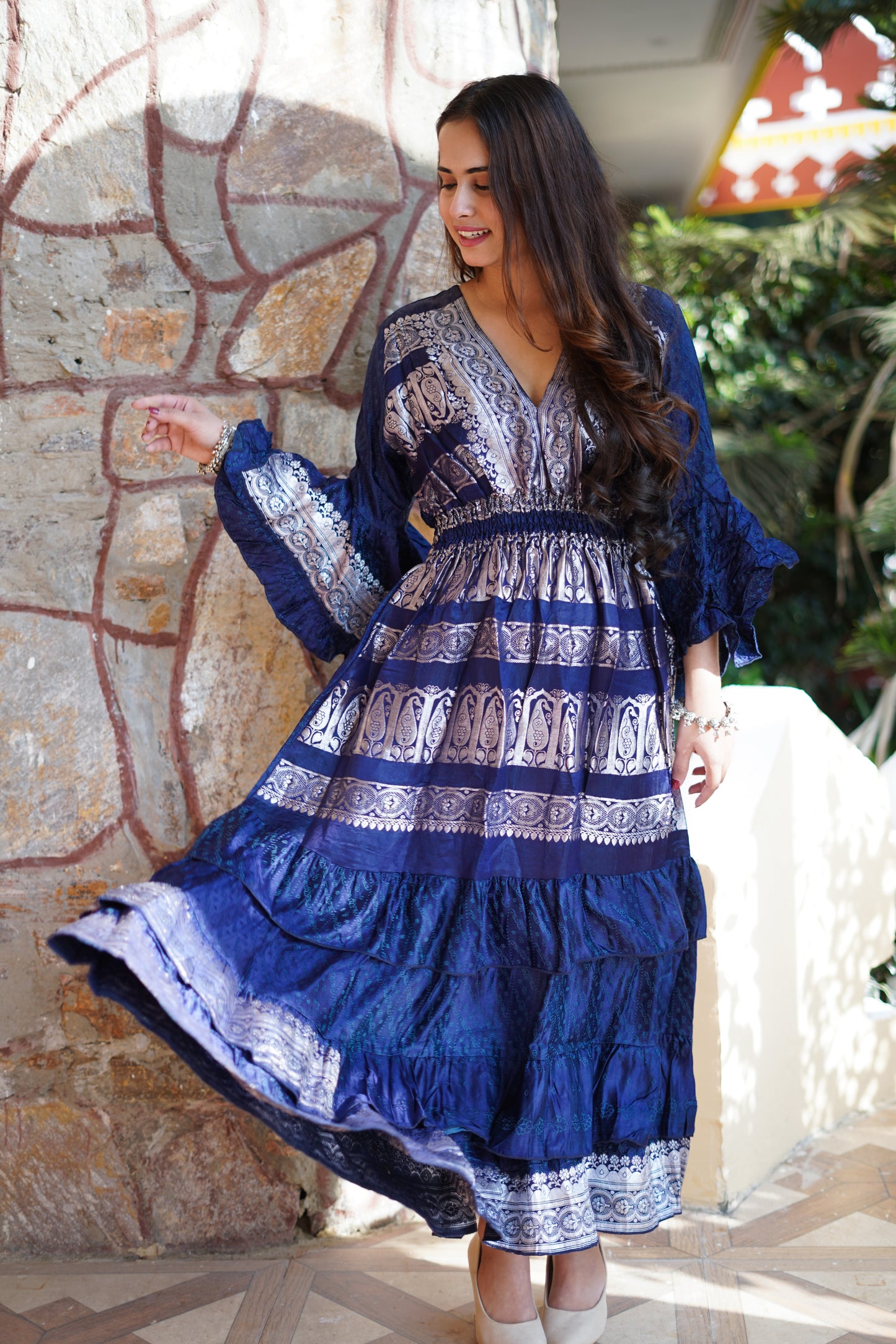 Brocade Dress - Royal Blue