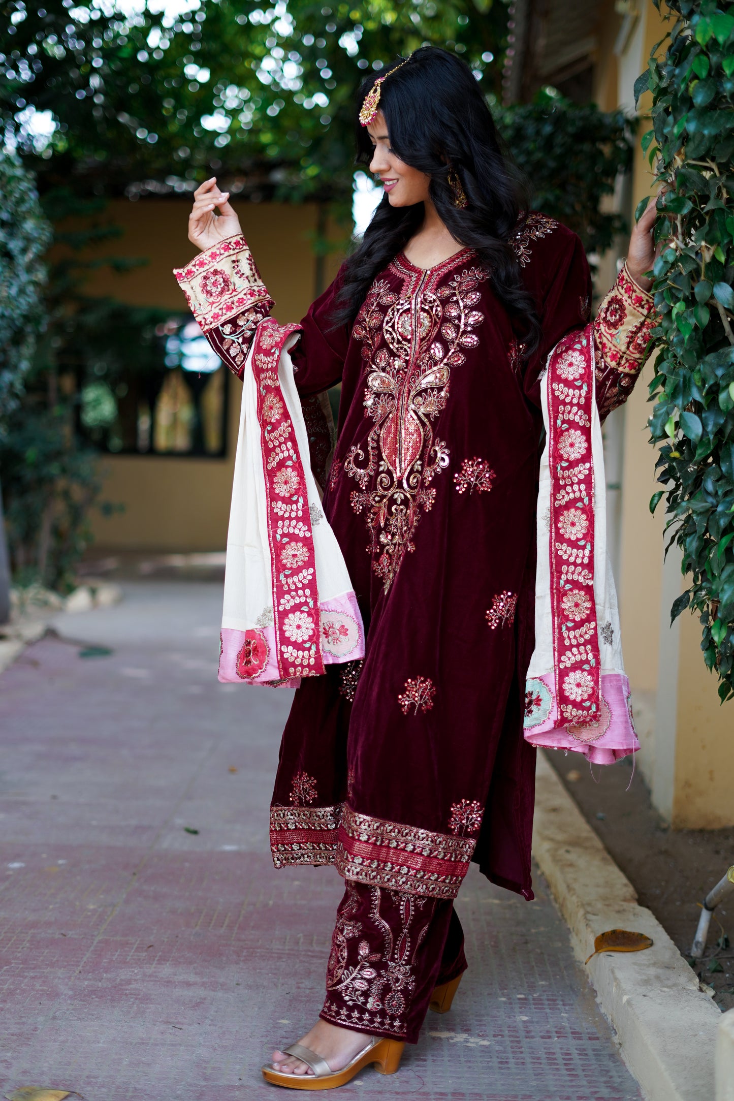 Heavy Maroon Velvet Suit