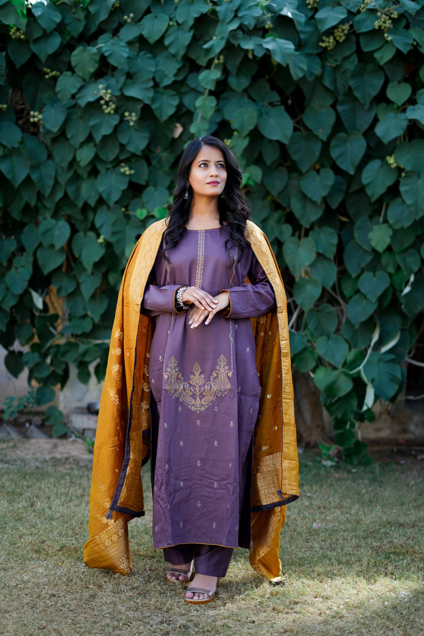 Purple Pure Pashmina Suit