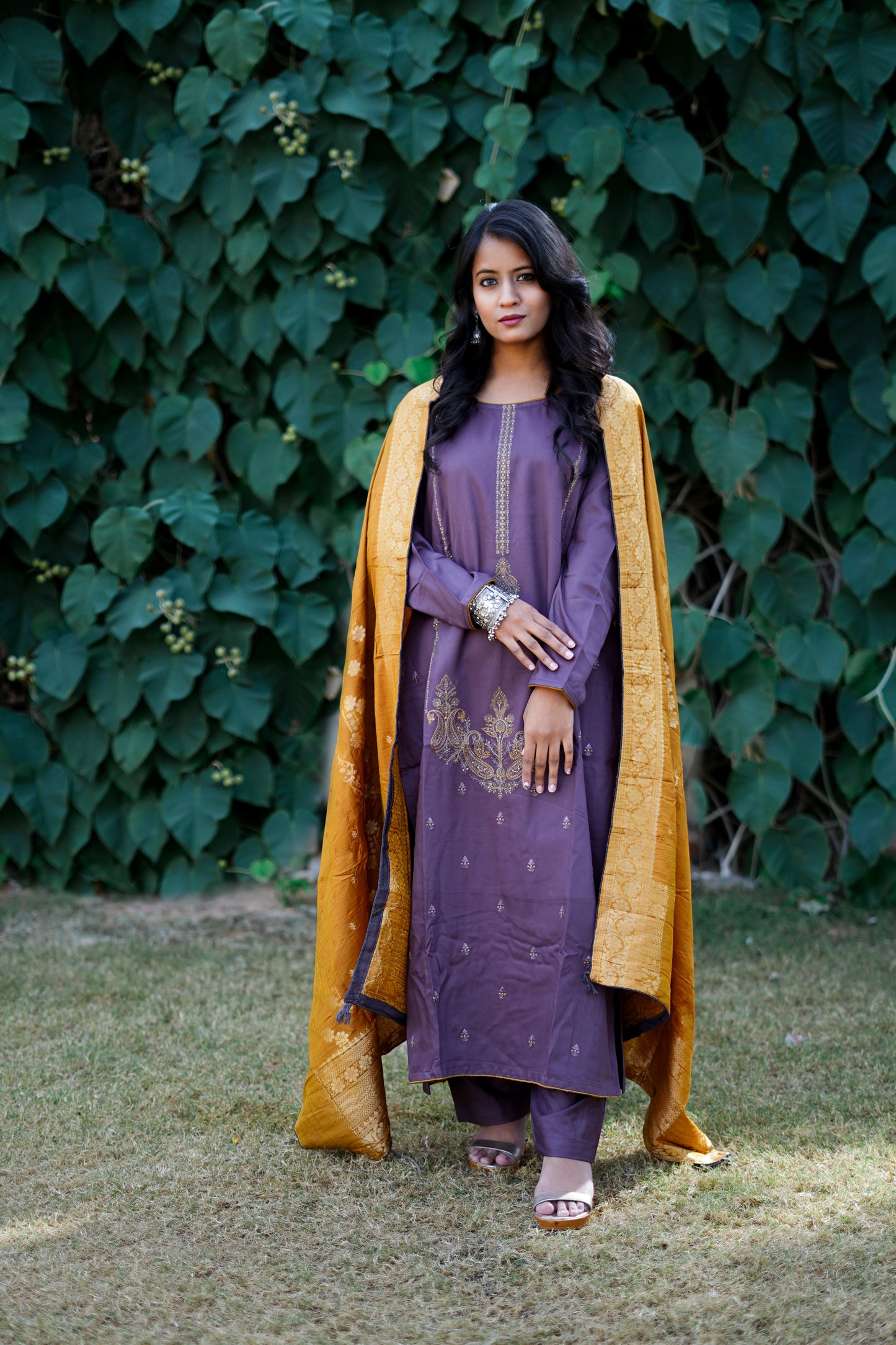 Purple Pure Pashmina Suit