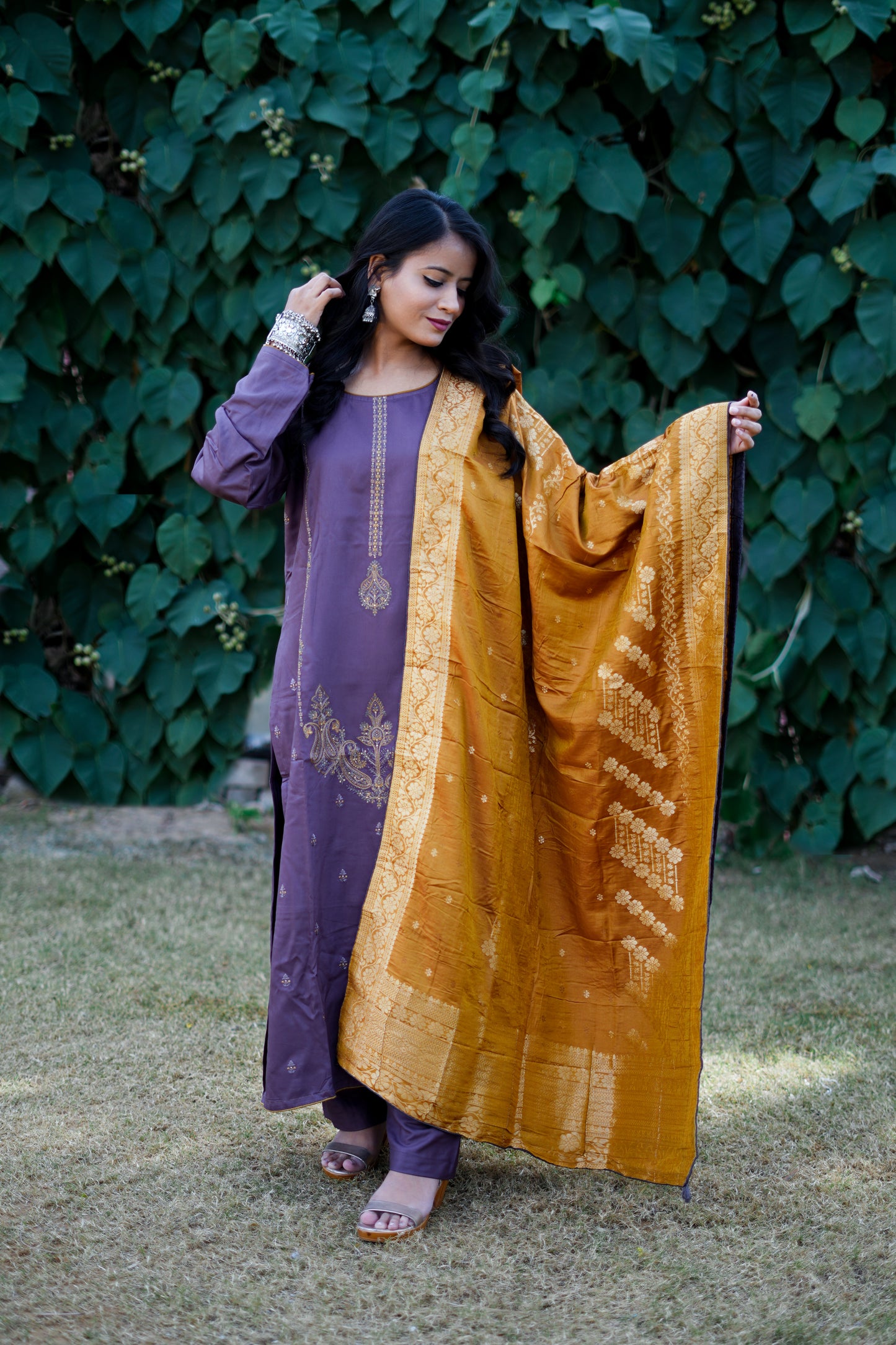 Purple Pure Pashmina Suit