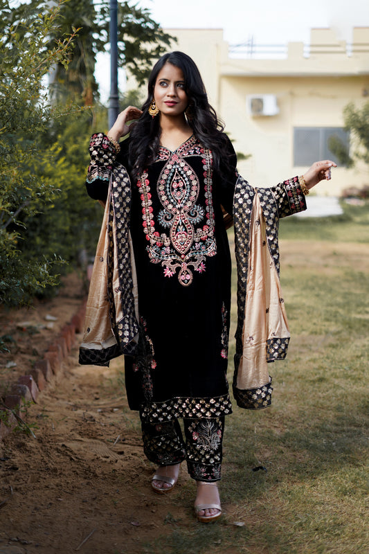 Heavy Black with Handwork Velvet Salwar Suit