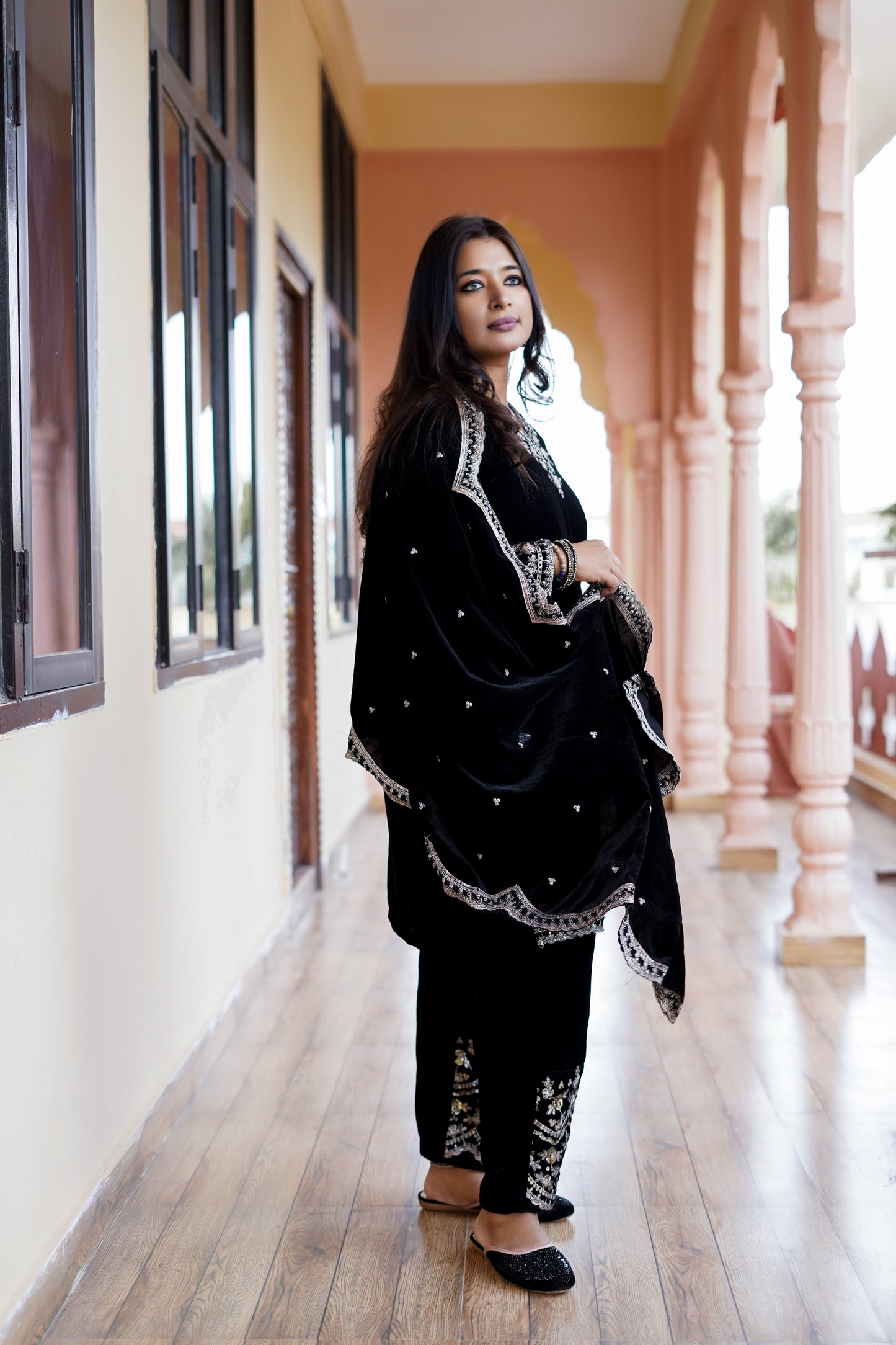 Elegant Black Velvet Salwar Suit