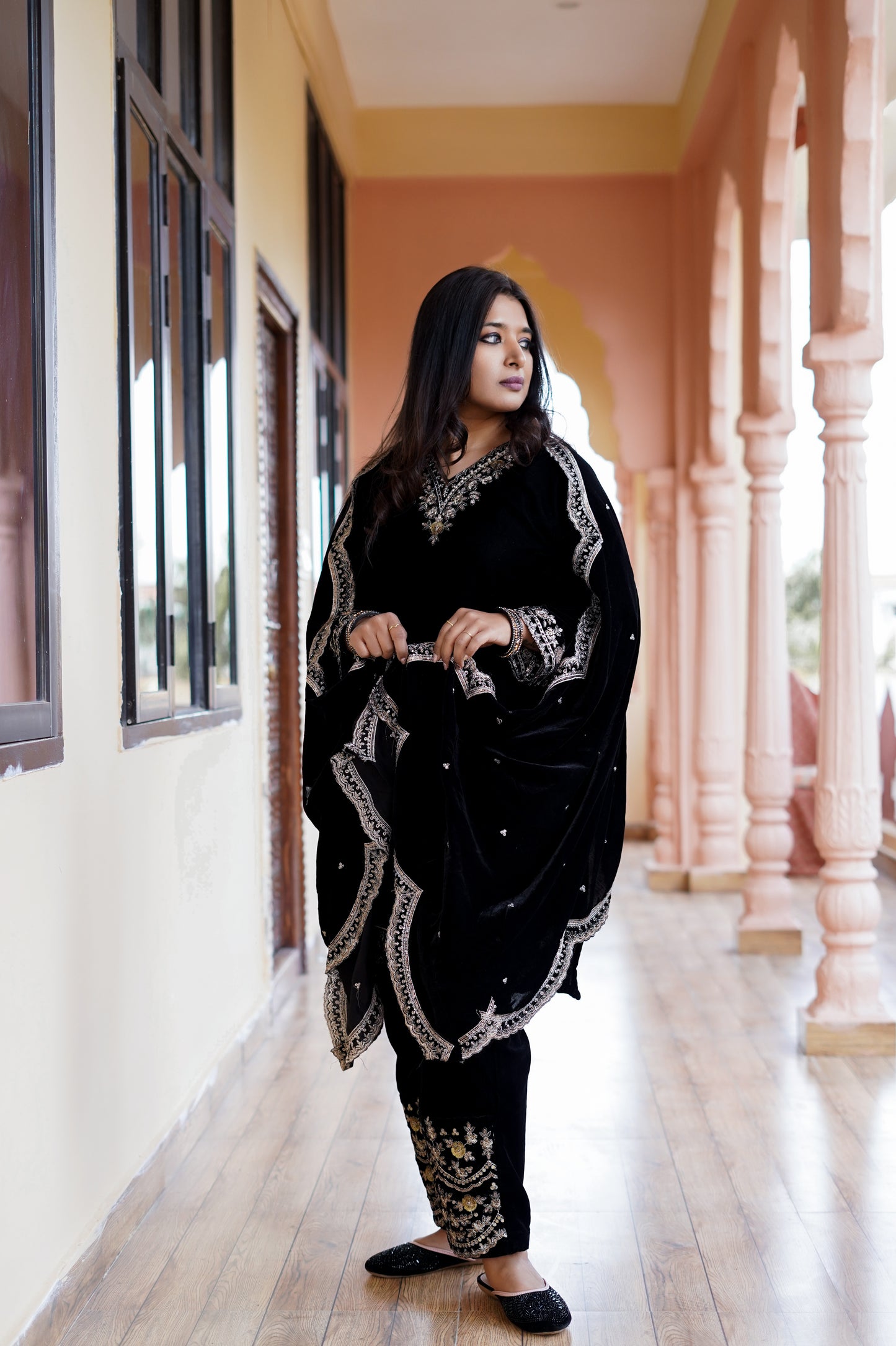 Elegant Black Velvet Salwar Suit