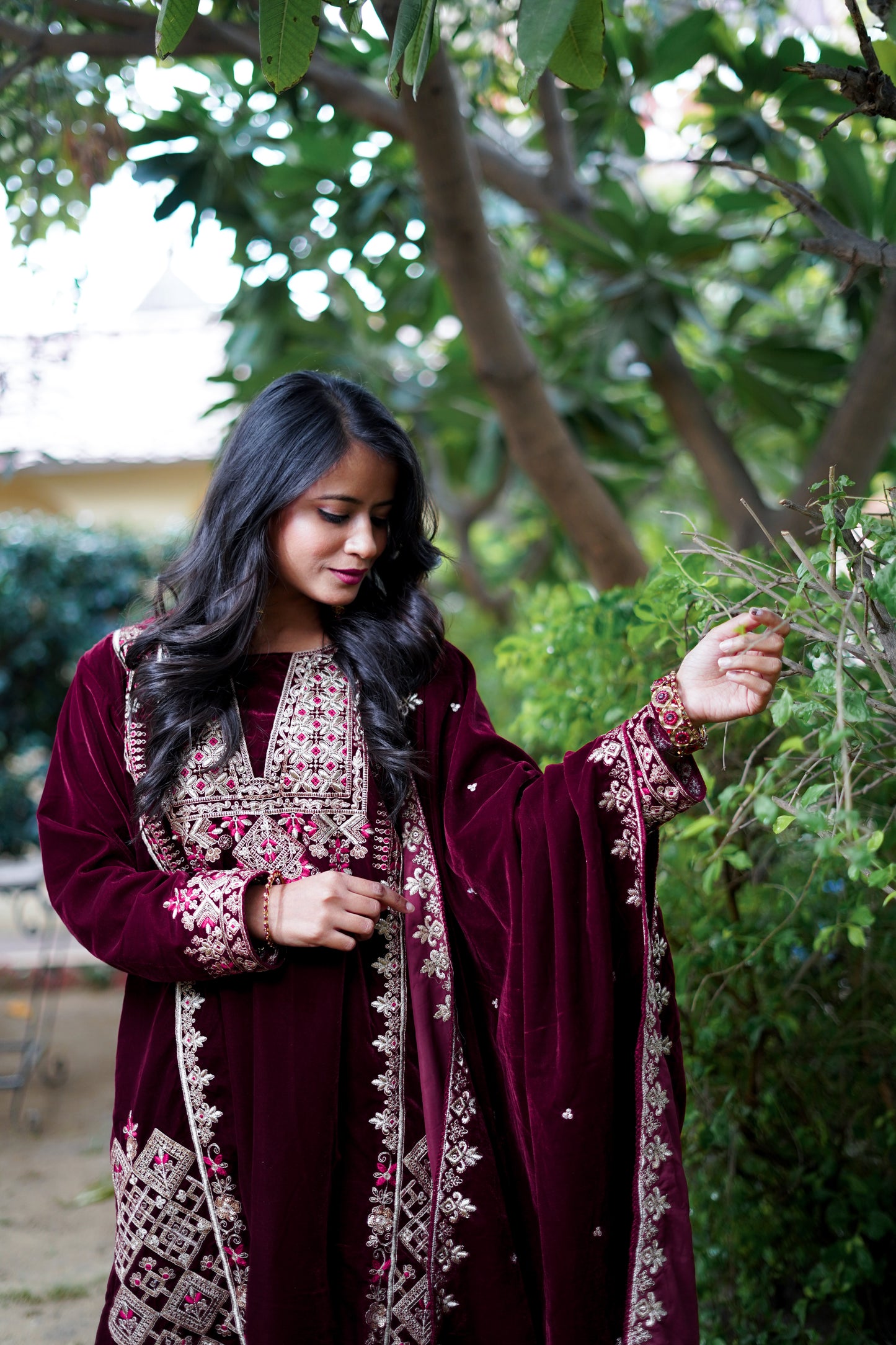 Maroon with Handwork Velvet Salwar Suit