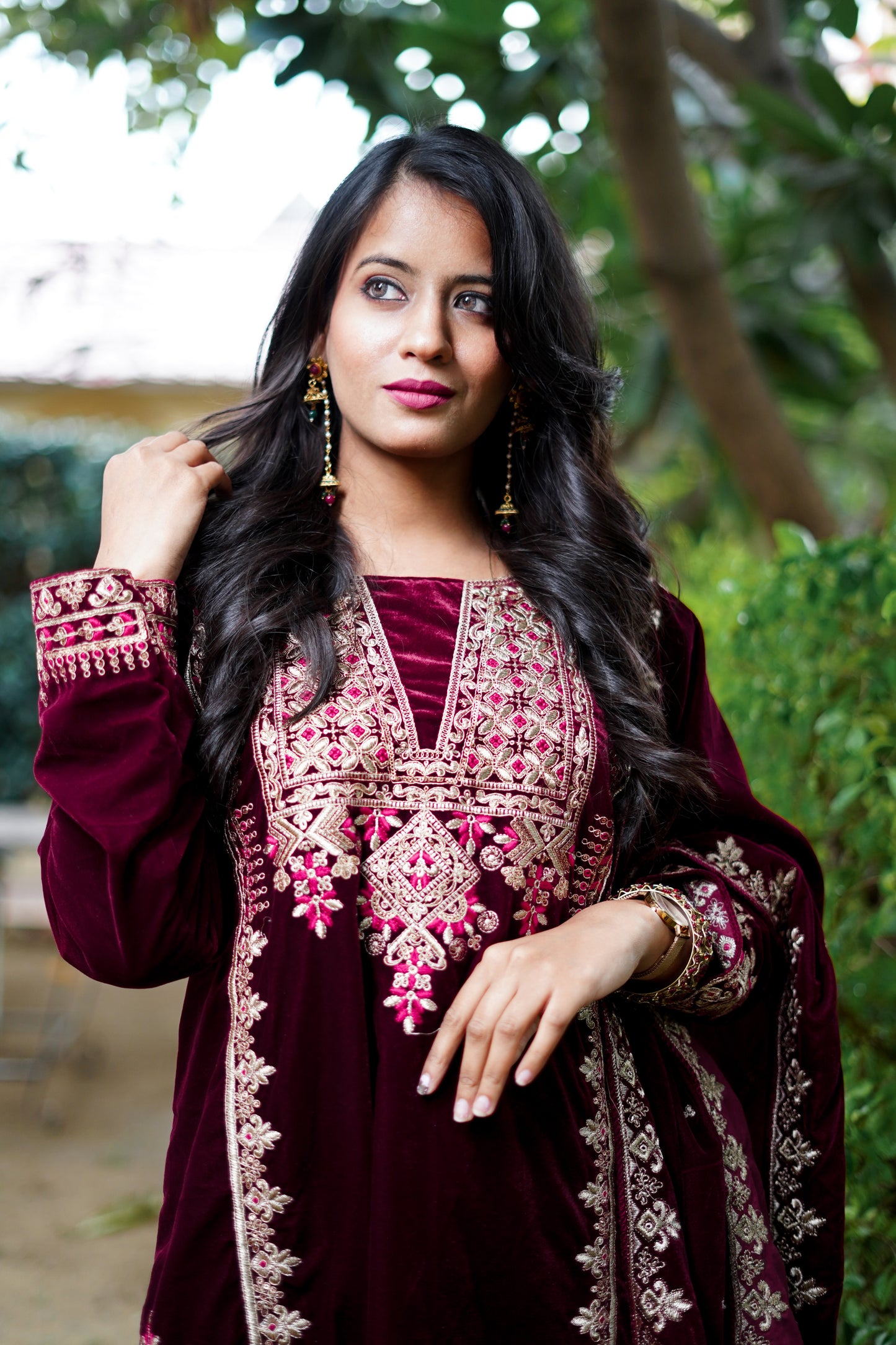 Maroon with Handwork Velvet Salwar Suit