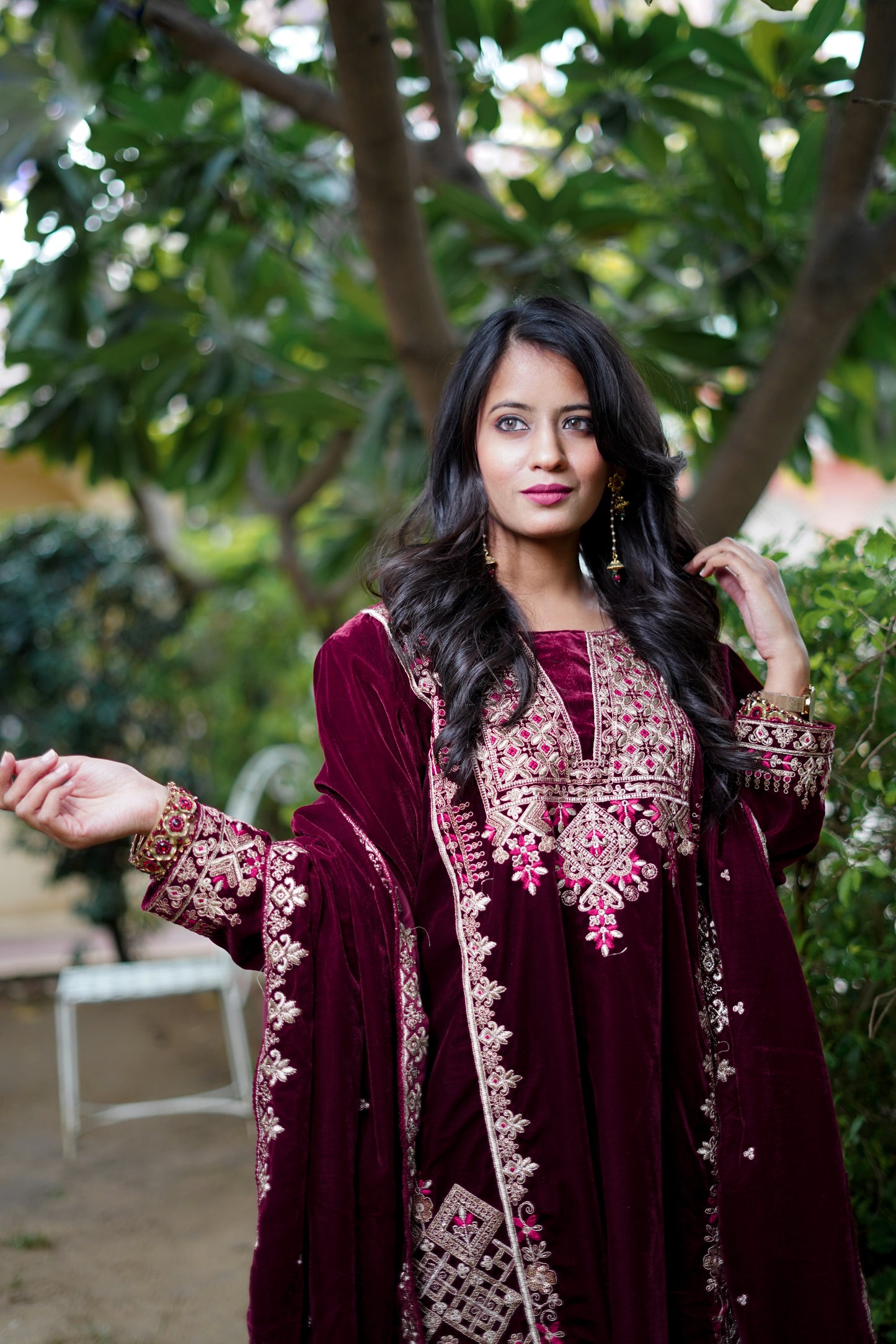 Maroon with Handwork Velvet Salwar Suit