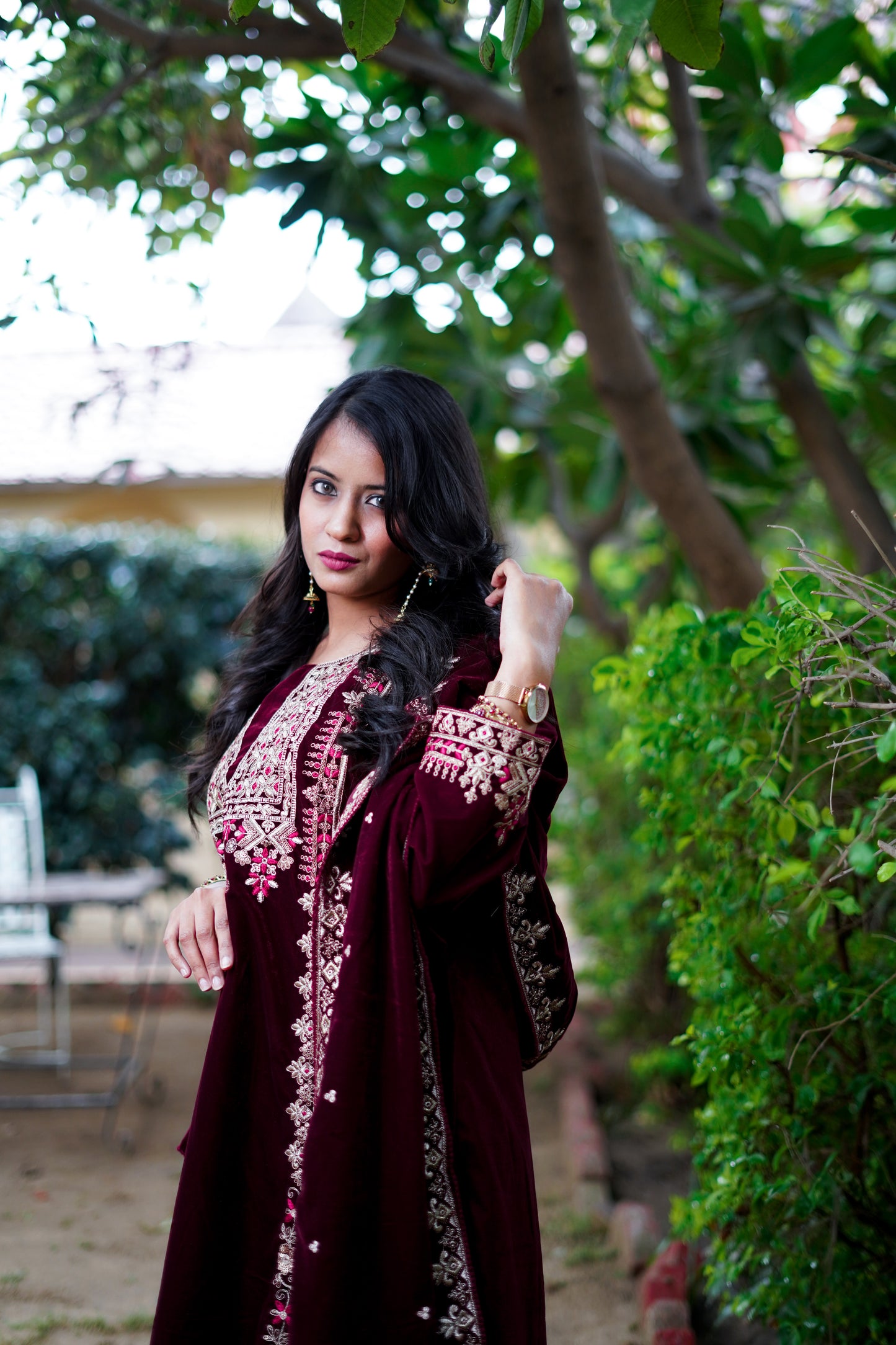 Maroon with Handwork Velvet Salwar Suit