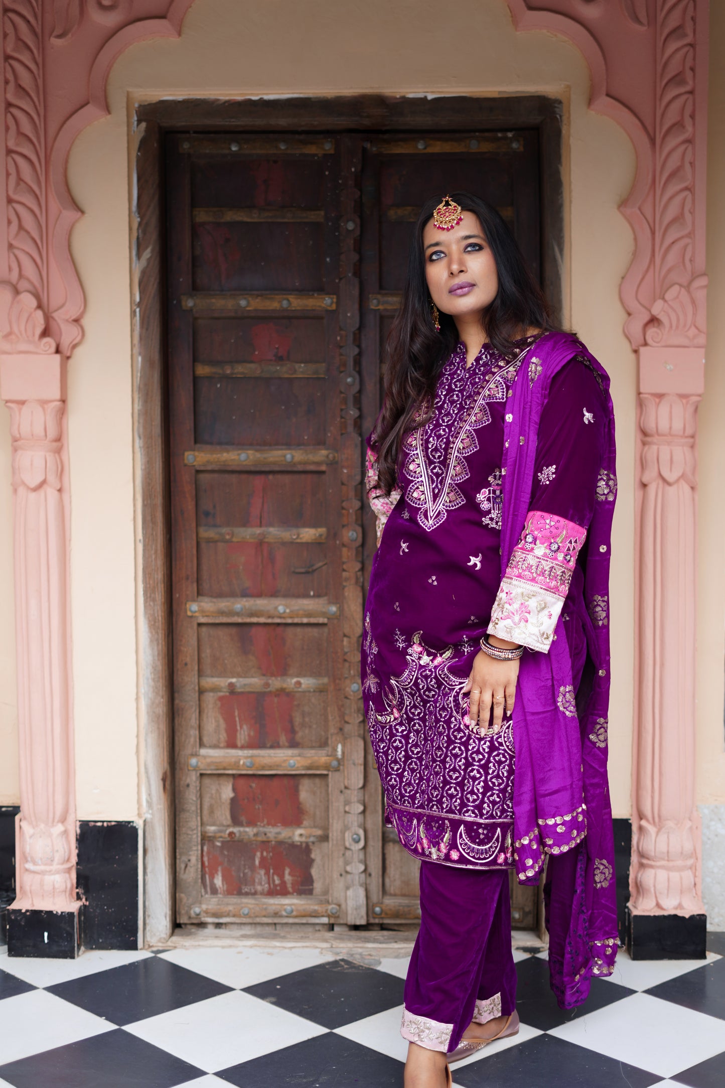 Purple with Handwork Velvet Salwar Suit