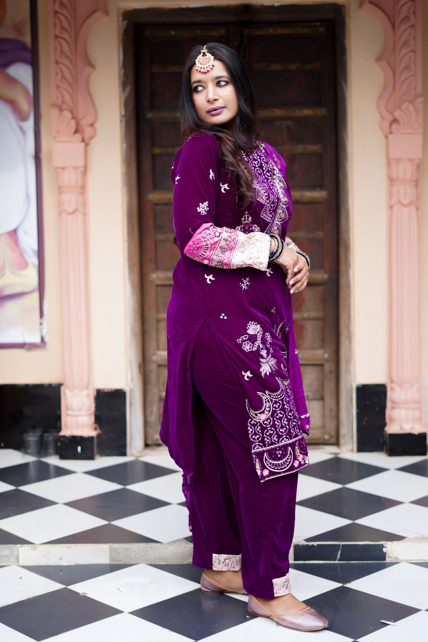 Purple with Handwork Velvet Salwar Suit