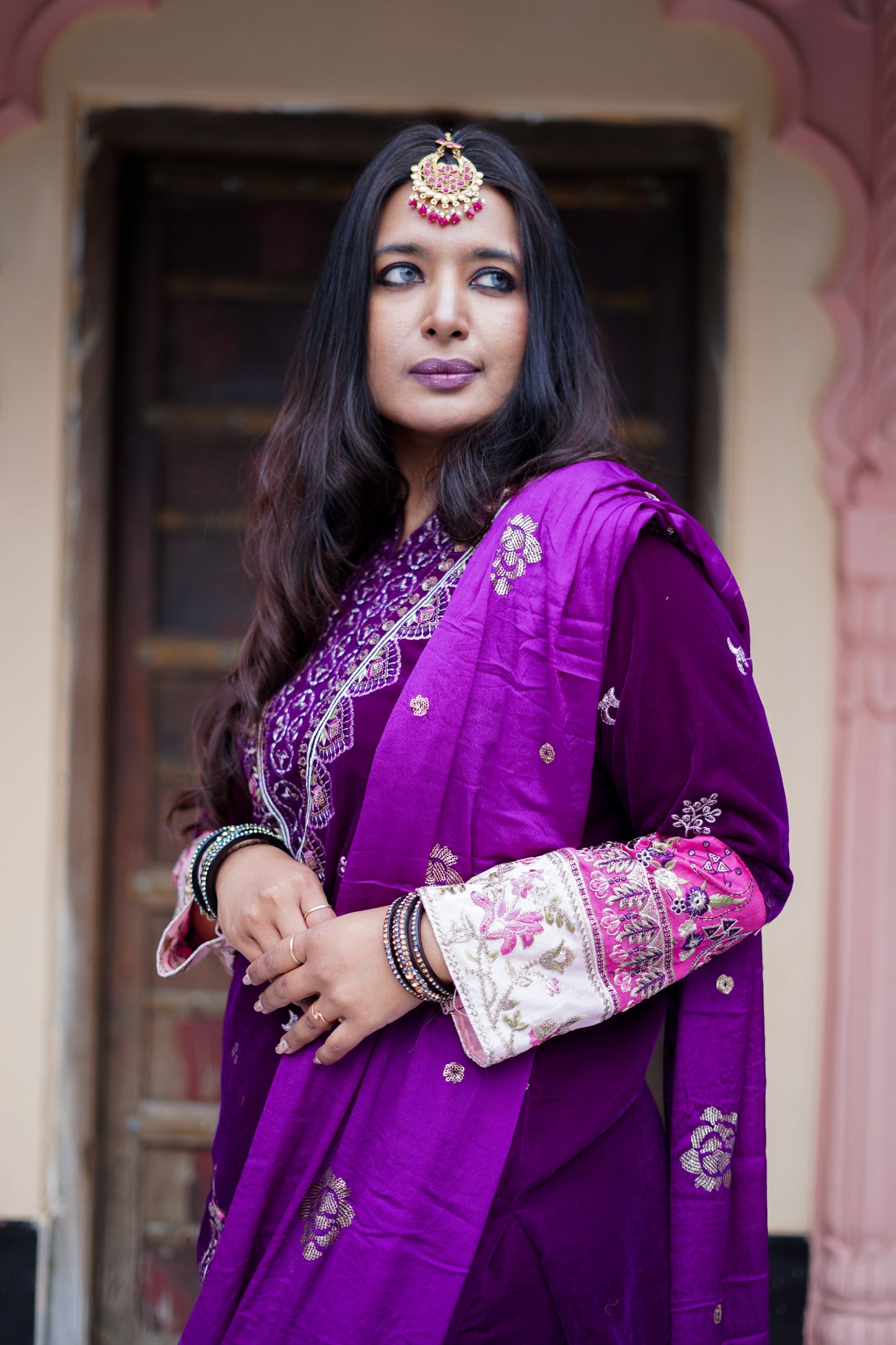 Purple with Handwork Velvet Salwar Suit