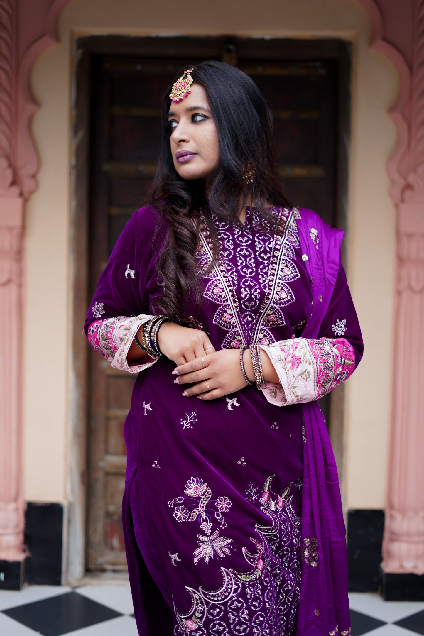 Purple with Handwork Velvet Salwar Suit