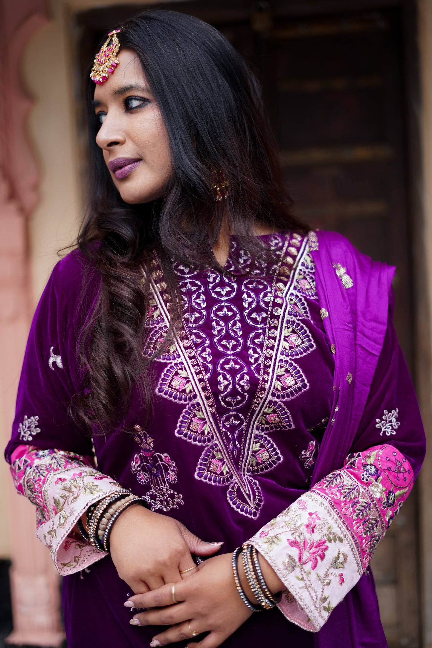 Purple with Handwork Velvet Salwar Suit