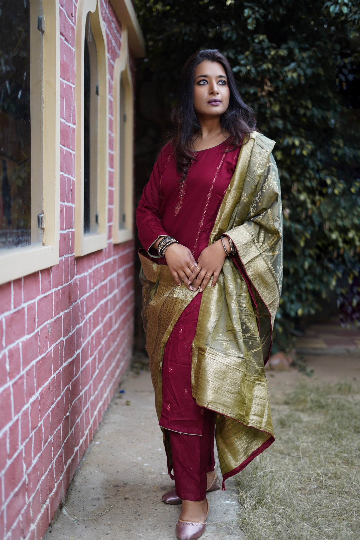 Maroon Pure Pashmina Salwar Suit