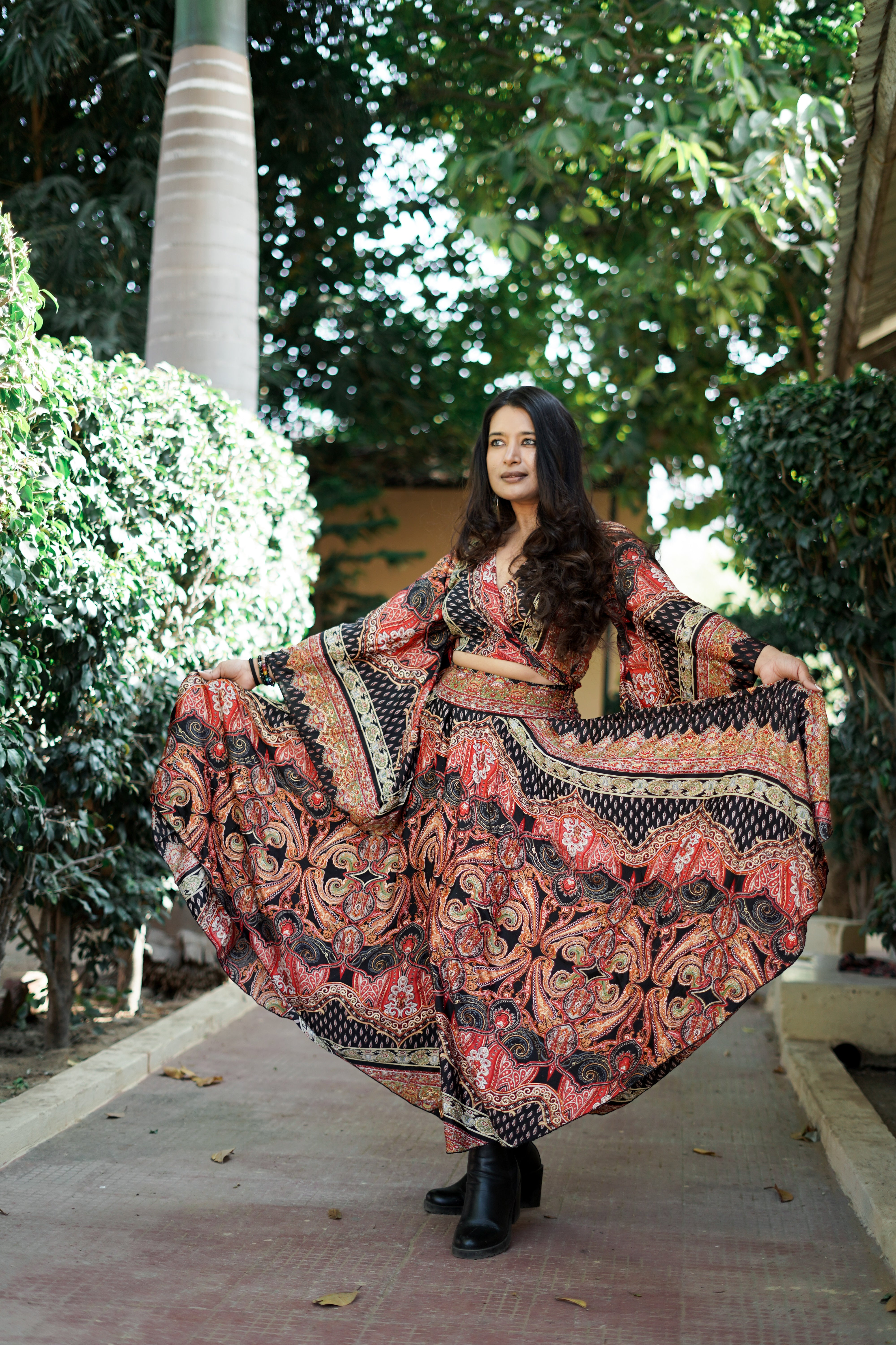 Red Black Two Piece Skirt Co ord Set The Boho Couture India