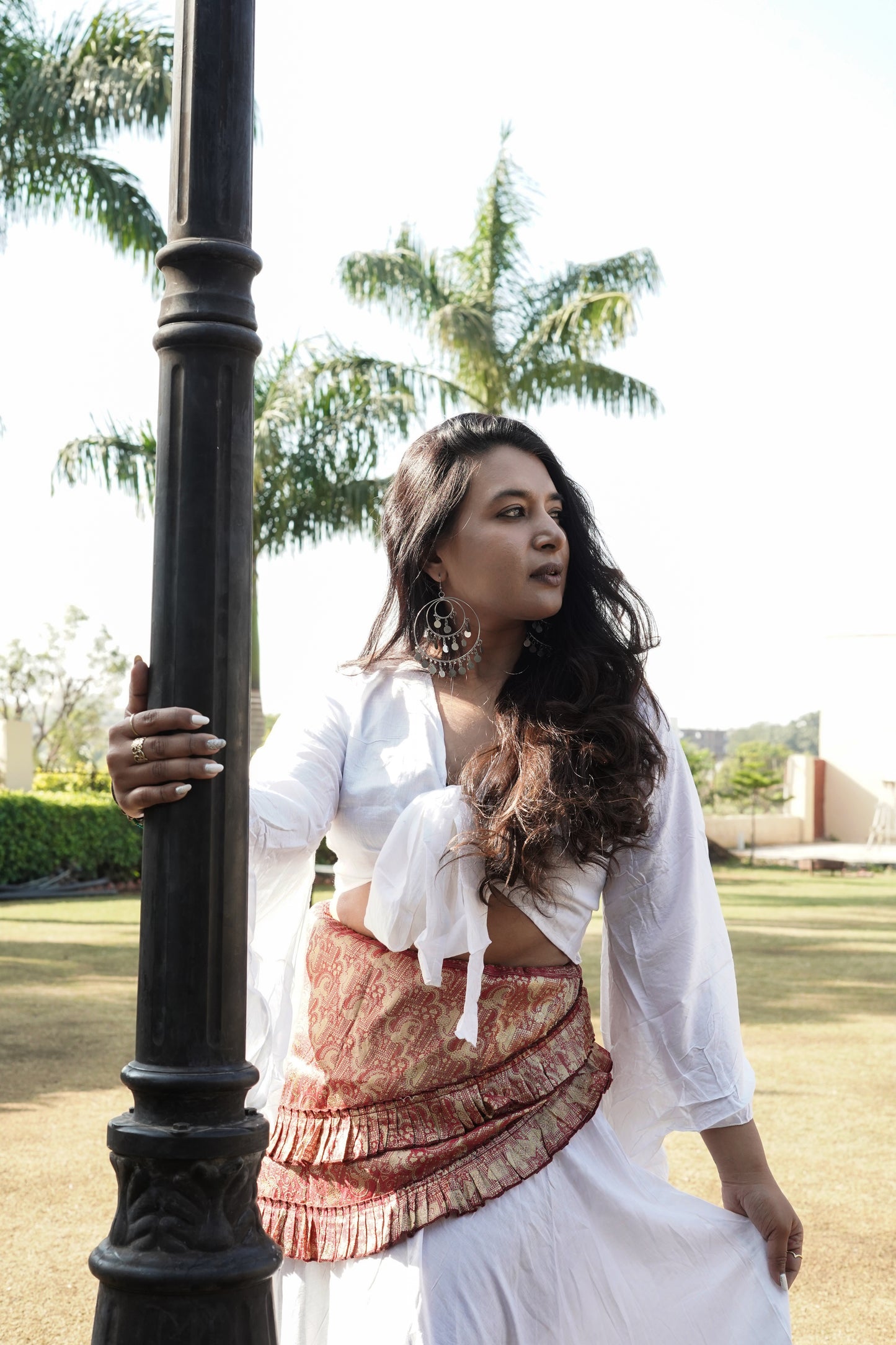 Soft Linen White Skirt Co-ord Set with Gold wrap around