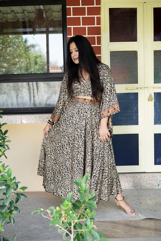 Black & Golden Two Piece Skirt Co-ord Set