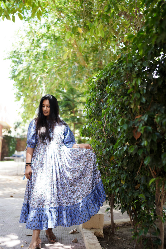 Blue Cotton Long Dress