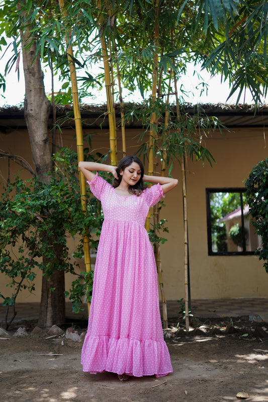 Pink Polka Dots Long Dress