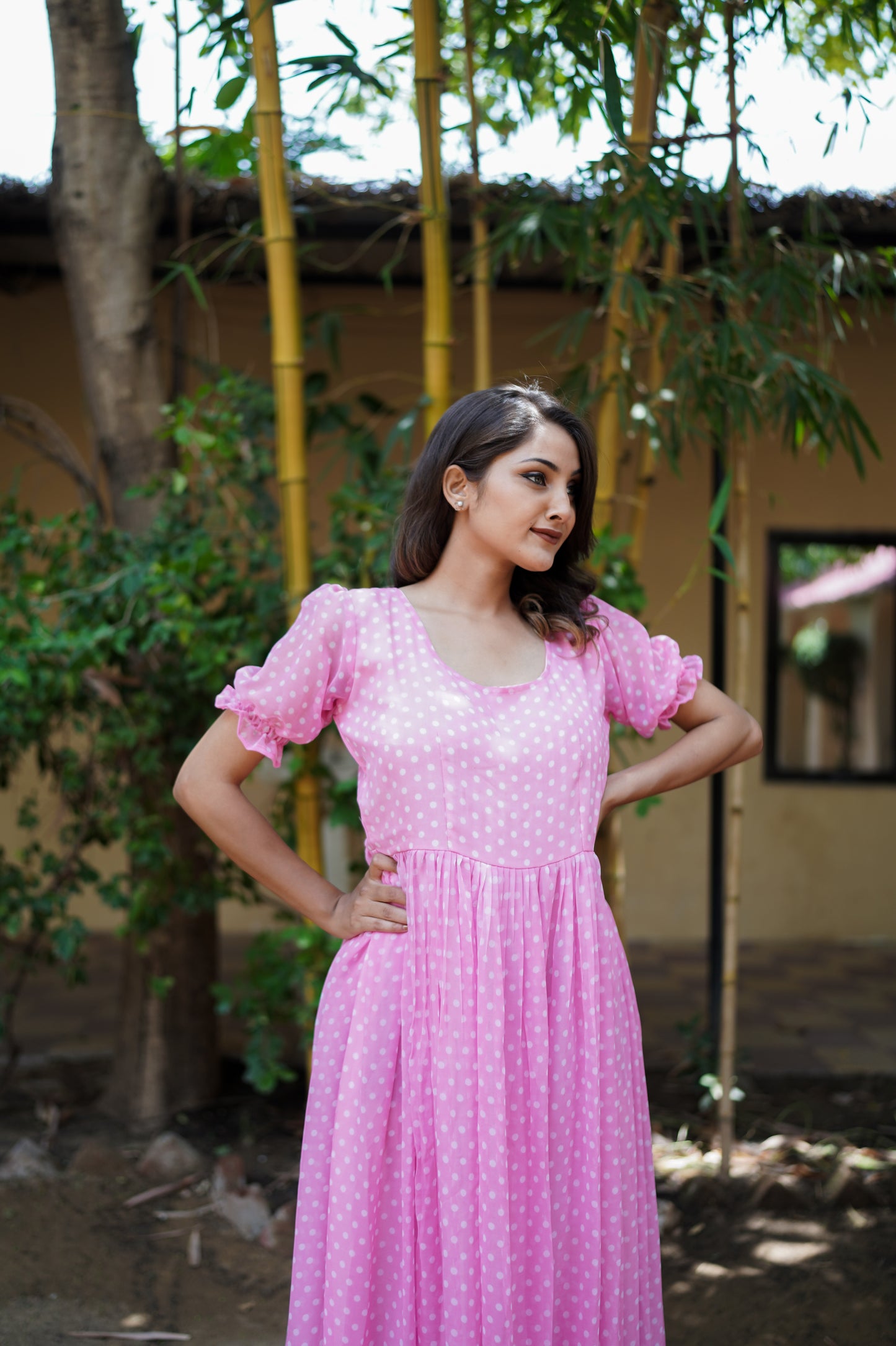 Pink Polka Dots Long Dress