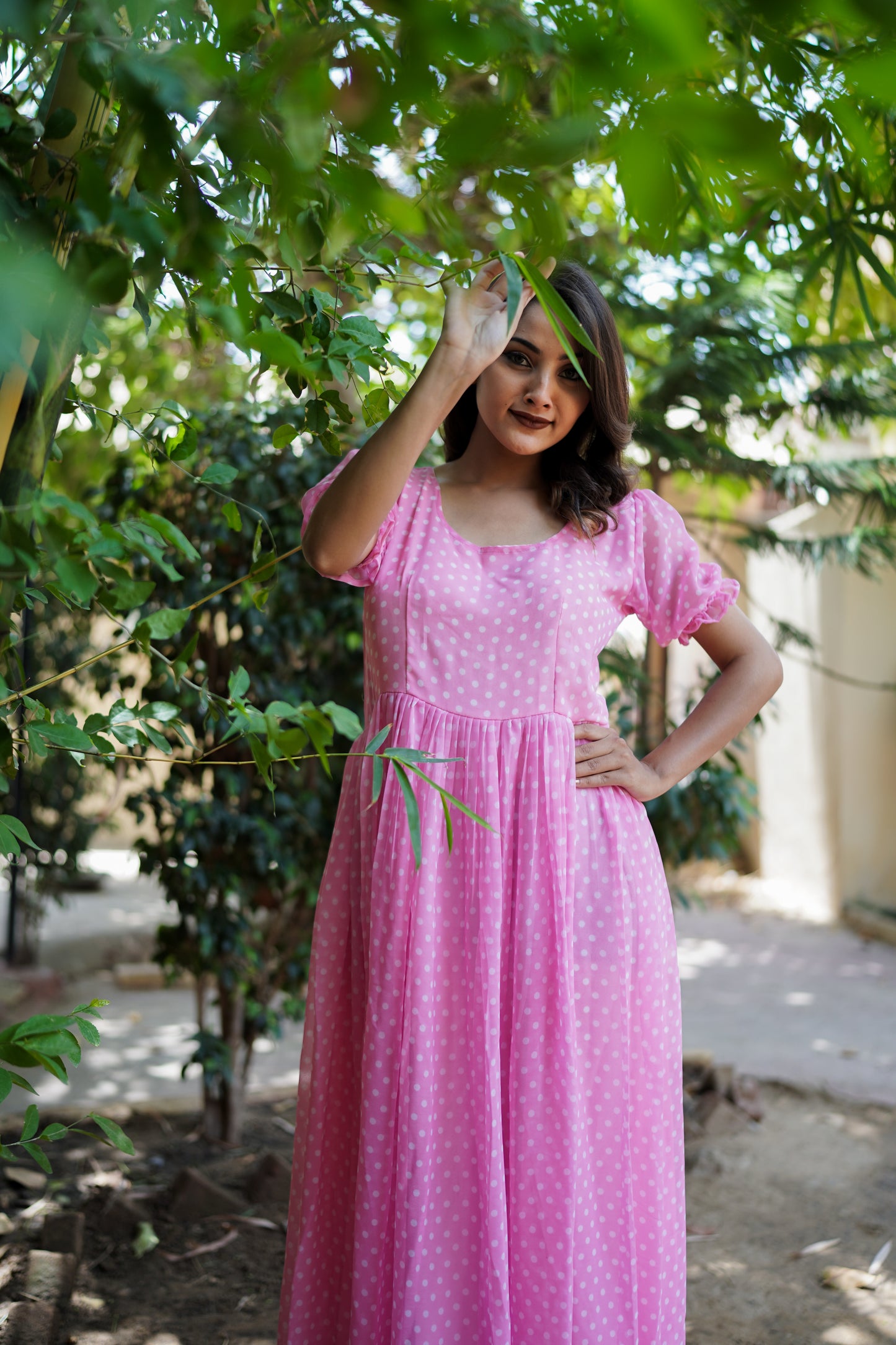 Pink Polka Dots Long Dress