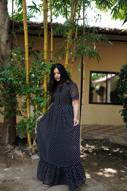 Black Polka Dots full flare Dress