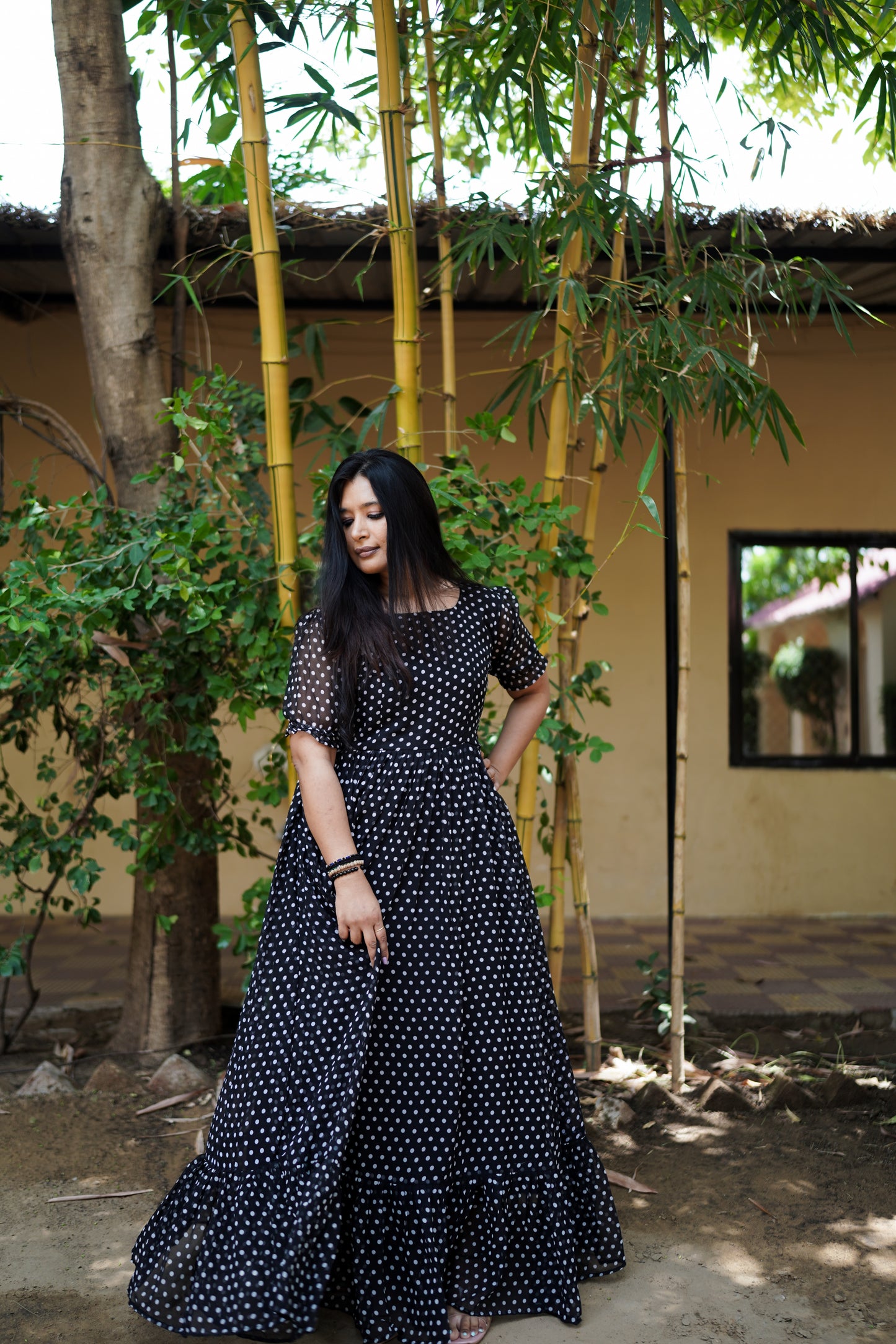 Black Polka Dots full flare Dress