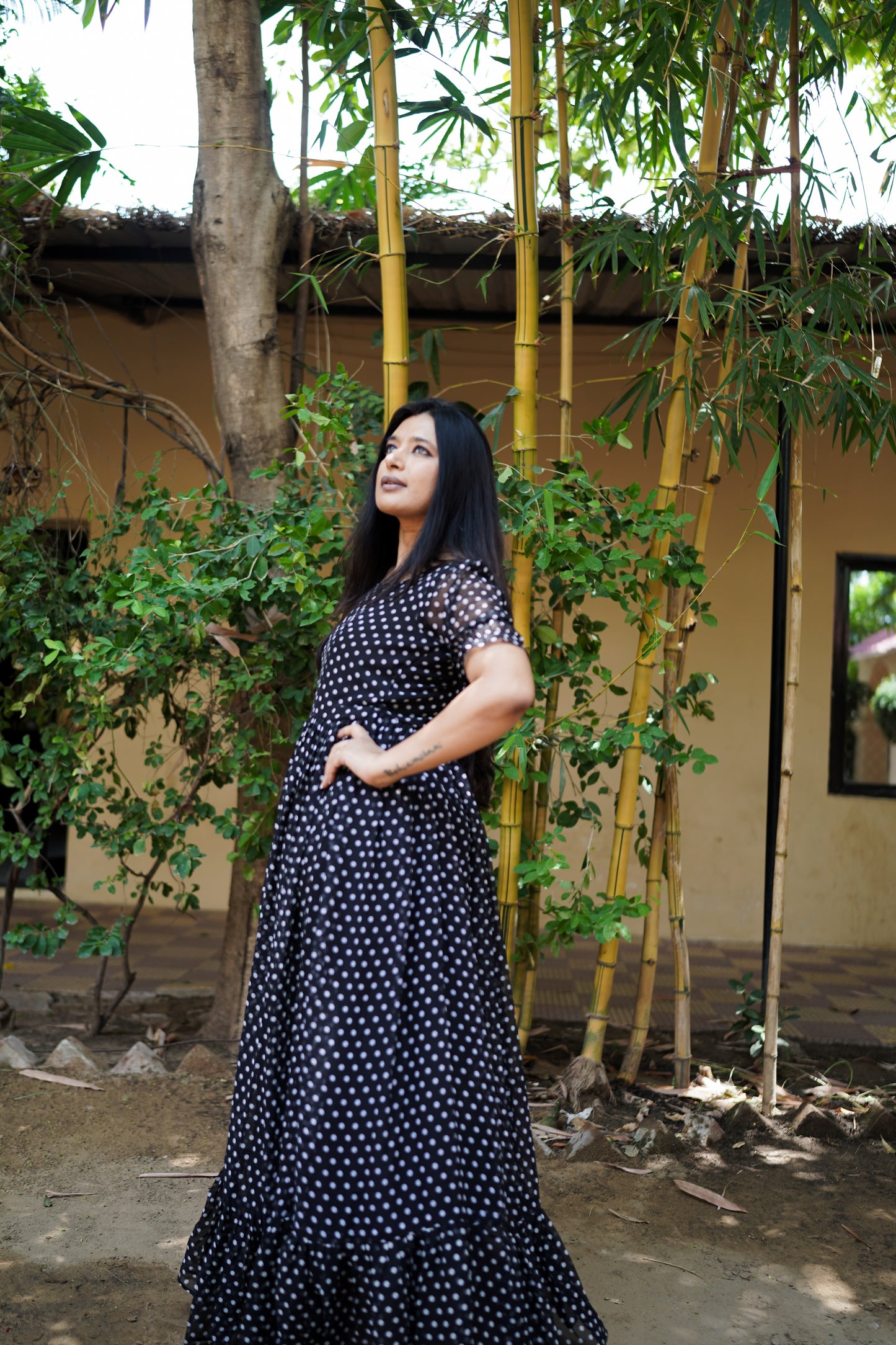 Black Polka Dots full flare Dress