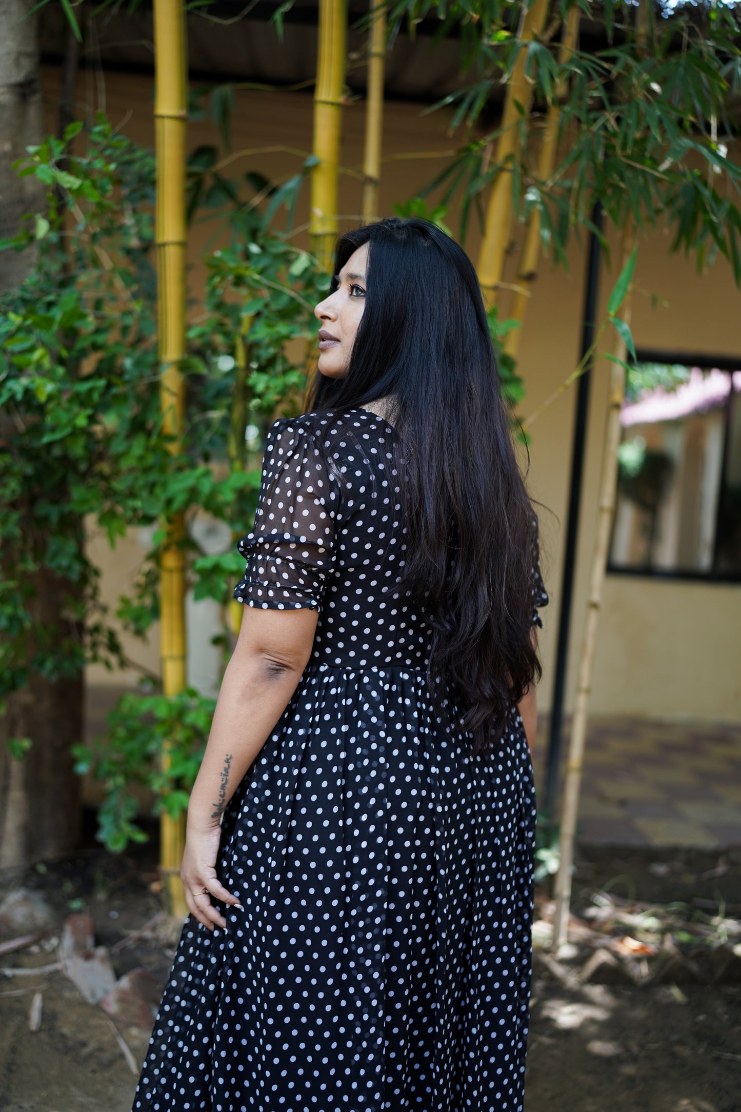 Black Polka Dots full flare Dress