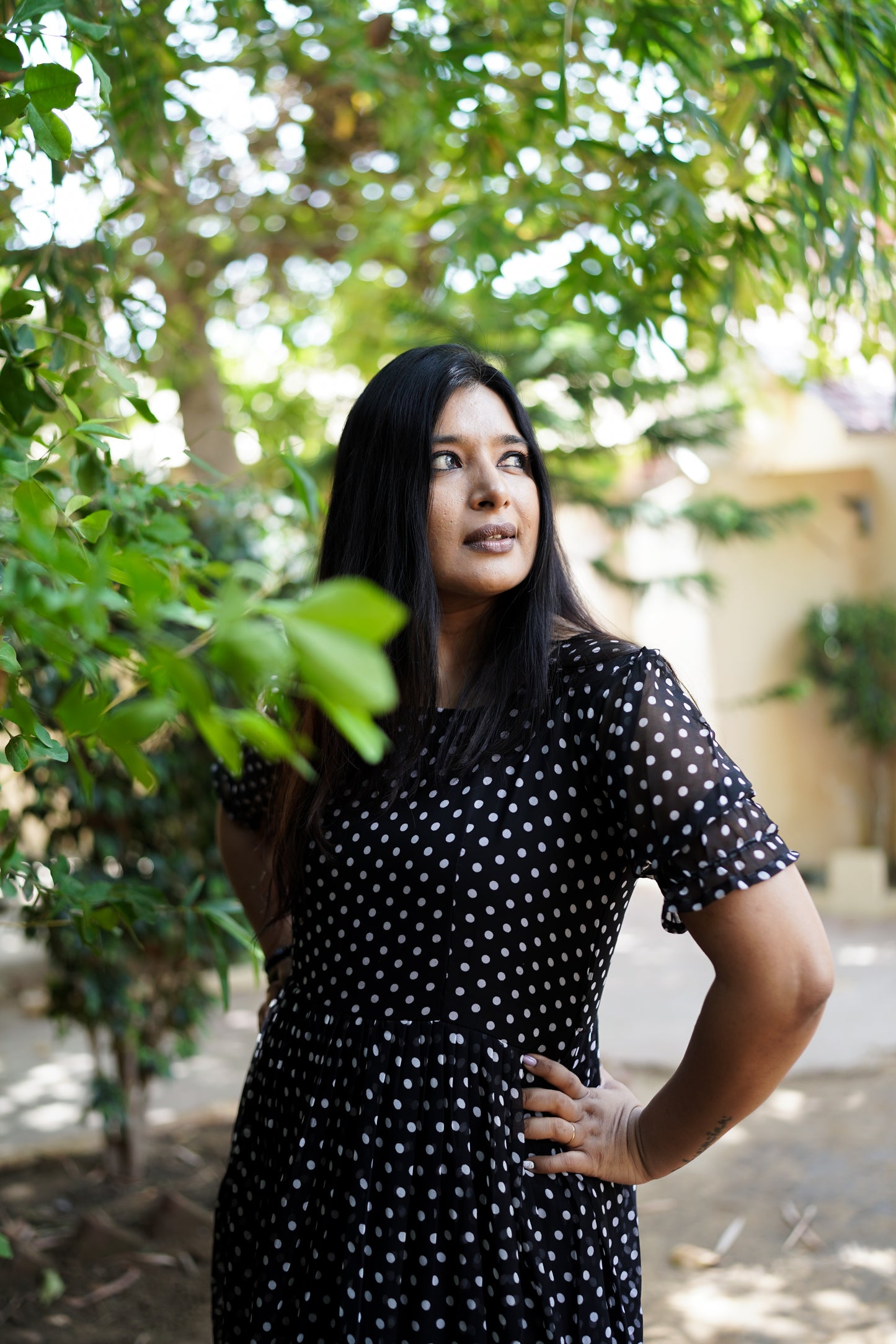 Black Polka Dots full flare Dress